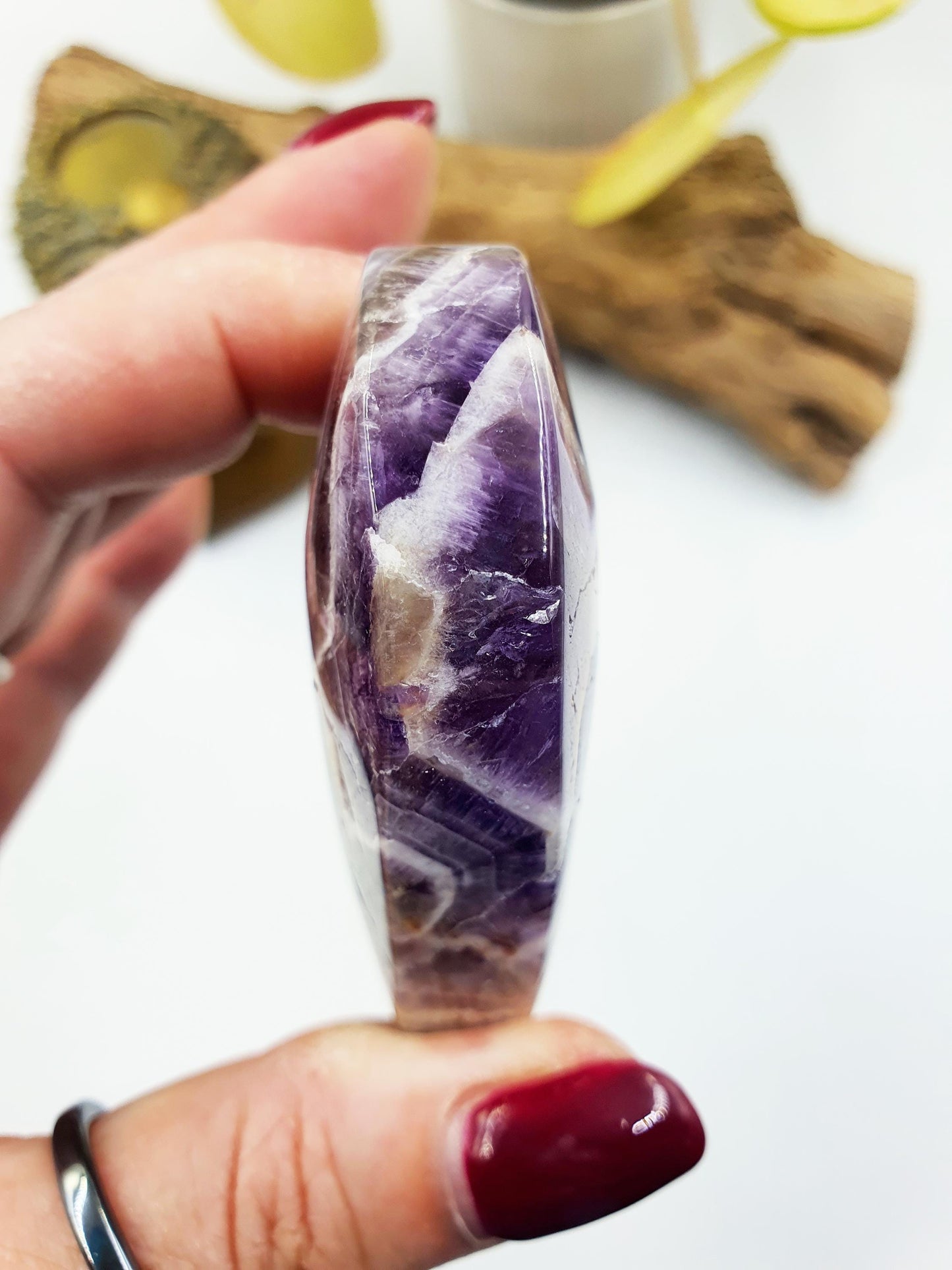 Stunning Dream Amethyst Puff Heart / Chevron Amethyst Crystal Heart / Purple Crystal Heart - 115g