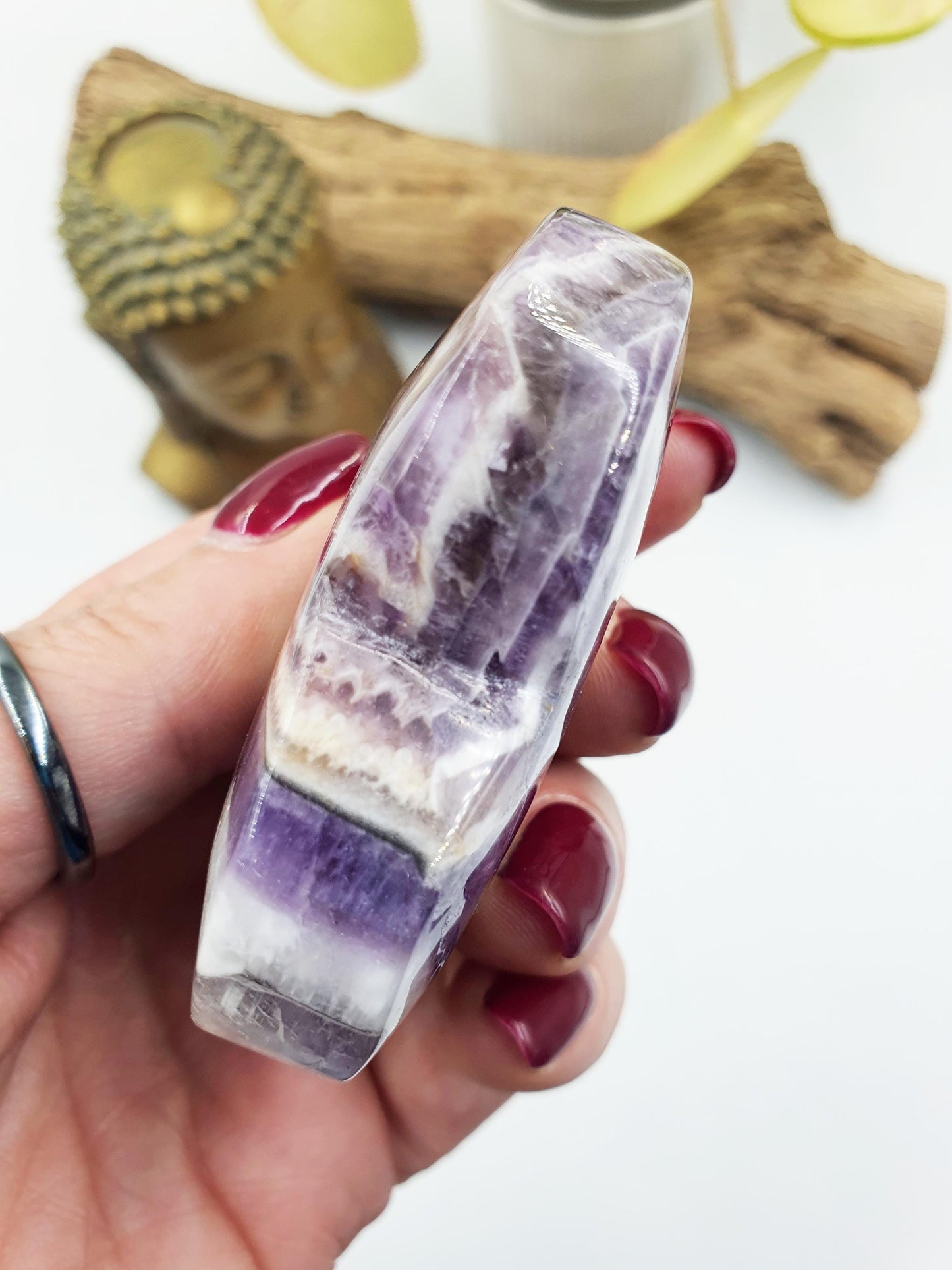 Stunning Dream Amethyst Puff Heart / Chevron Amethyst Crystal Heart / Purple Crystal Heart - 115g