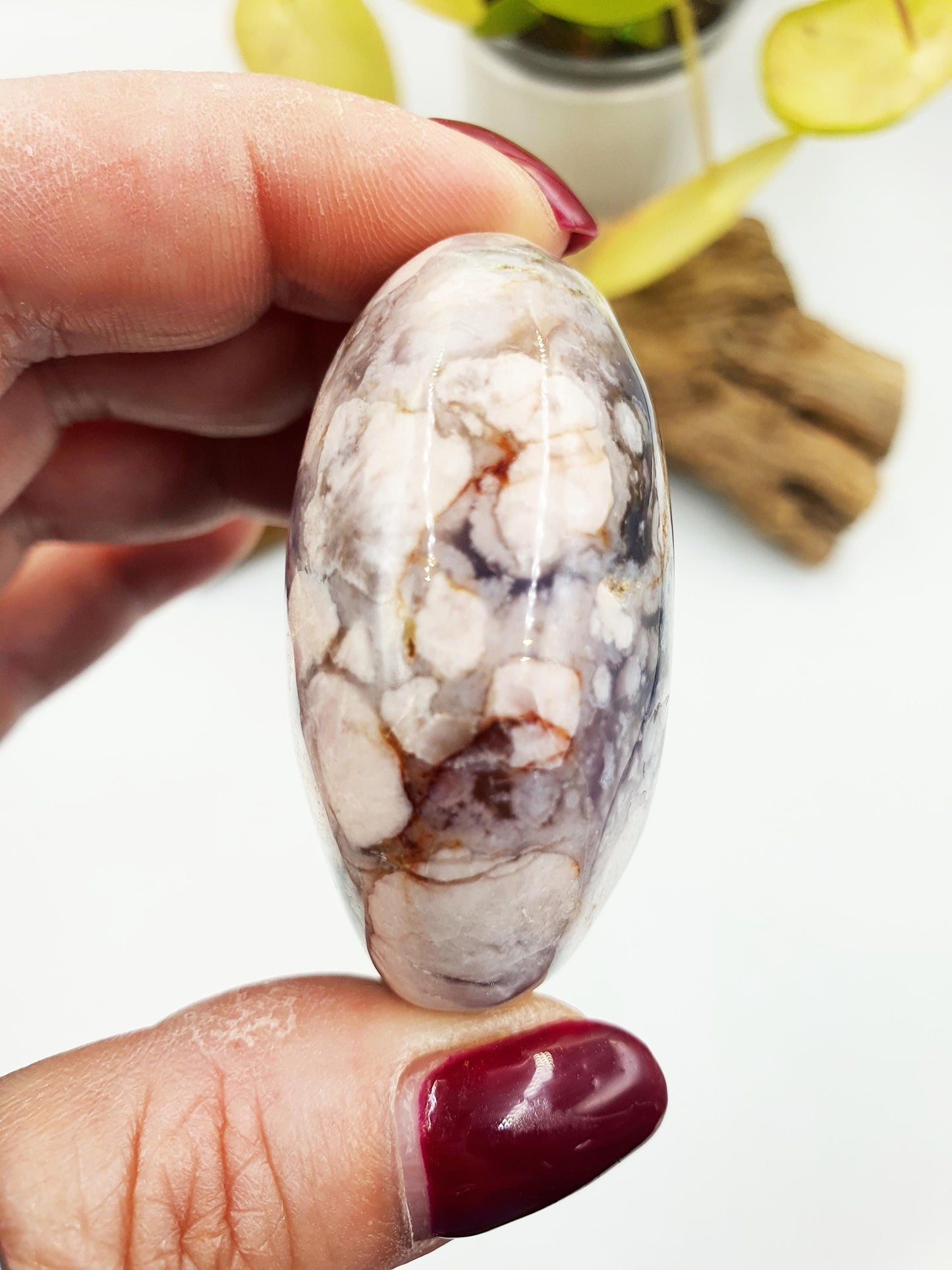 Large Beautiful Blue Flower Agate Palm / Sakura Agate Palm Stone / Blue Flower Agate Crystal / Meditation Palm - 85g