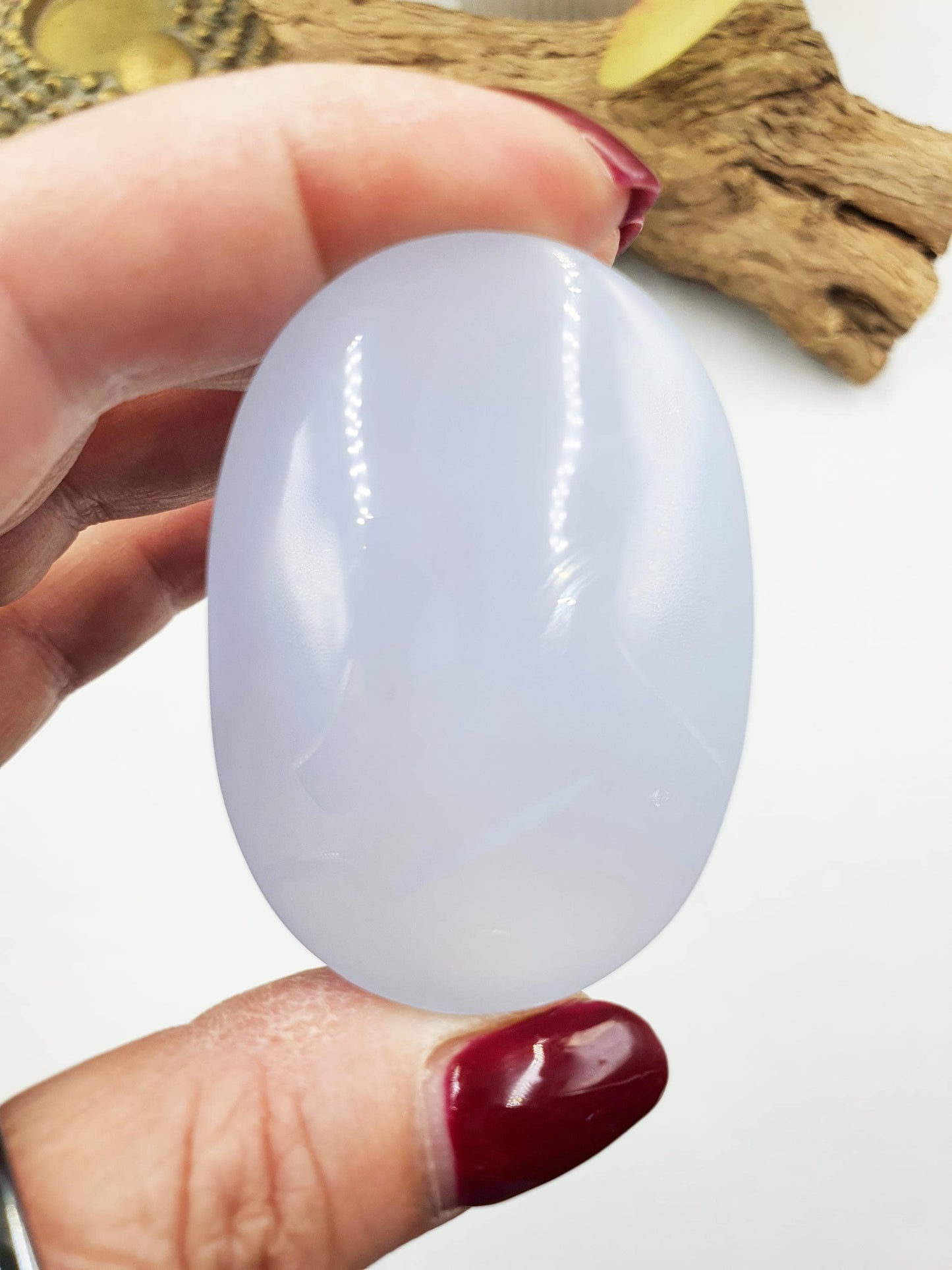 Beautiful Blue Chalcedony Palm/ Chalcedony Palm Stone / Meditation Palm / Reiki Crystal Palm - 75g