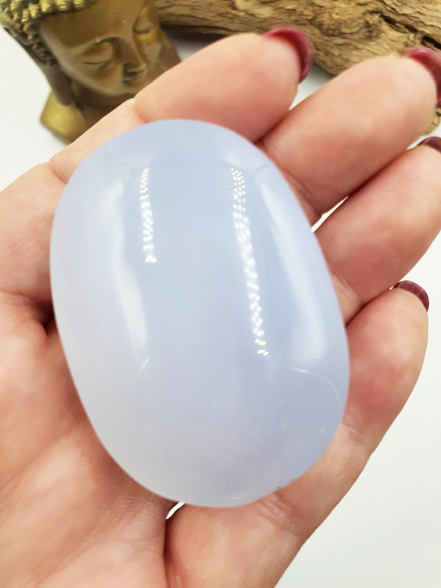 Beautiful Blue Chalcedony Palm/ Chalcedony Palm Stone / Meditation Palm / Reiki Crystal Palm - 75g