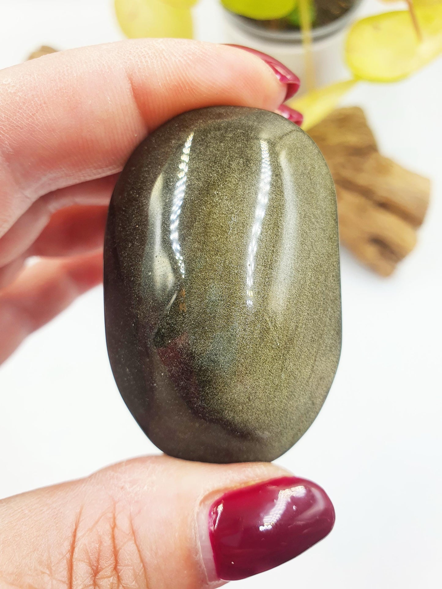 Gold Sheen Obsidian Palm / Golden Sheen Obsidian Palm Stone / Gold Obsidian Palm / Pocket Crystal / Meditation Palm - 60g