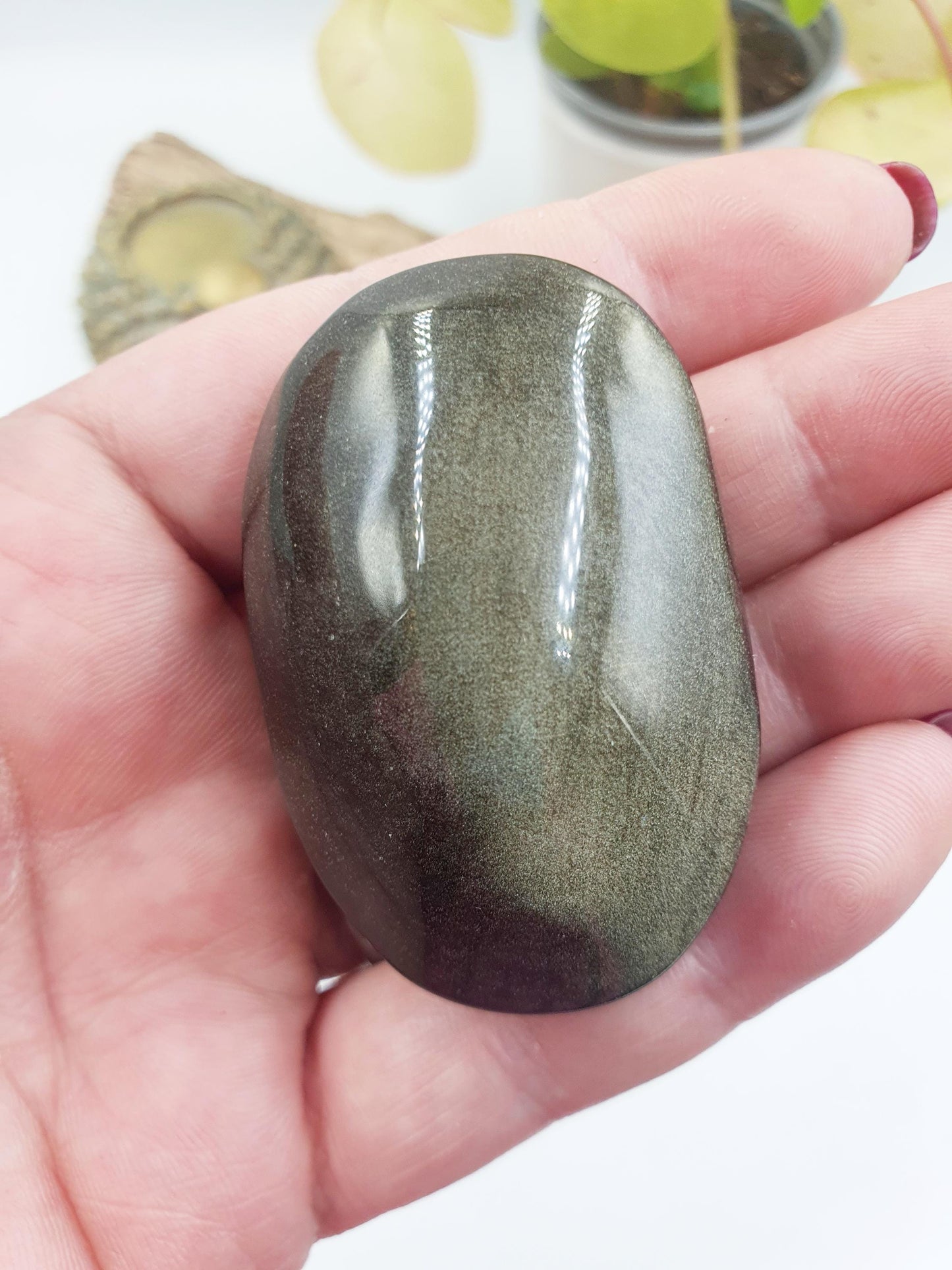 Gold Sheen Obsidian Palm / Golden Sheen Obsidian Palm Stone / Gold Obsidian Palm / Pocket Crystal / Meditation Palm - 60g
