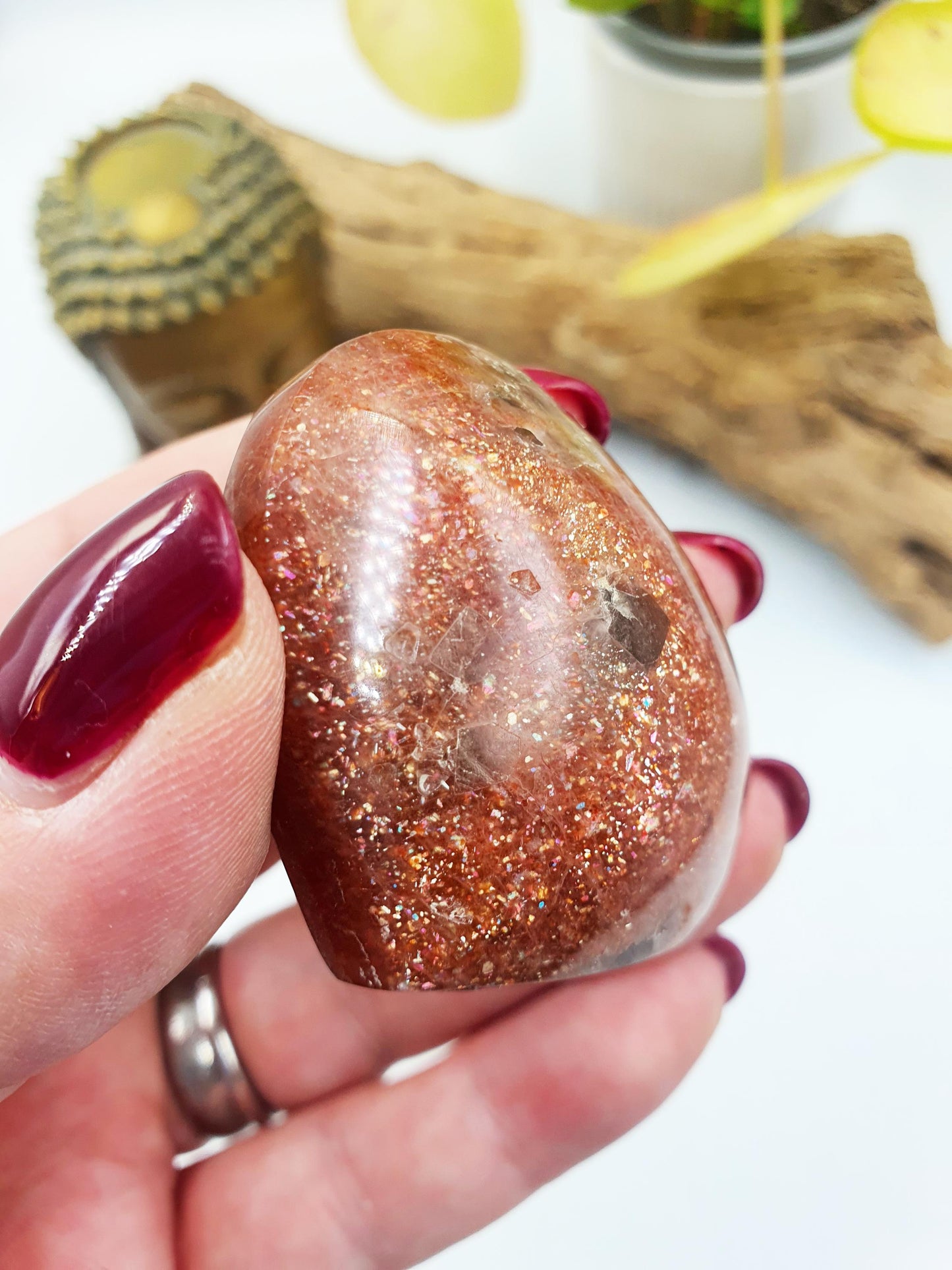 Flashy Sunstone Puff Heart / Sunstone Crystal Heart / Sunstone Heart Carving - 60g