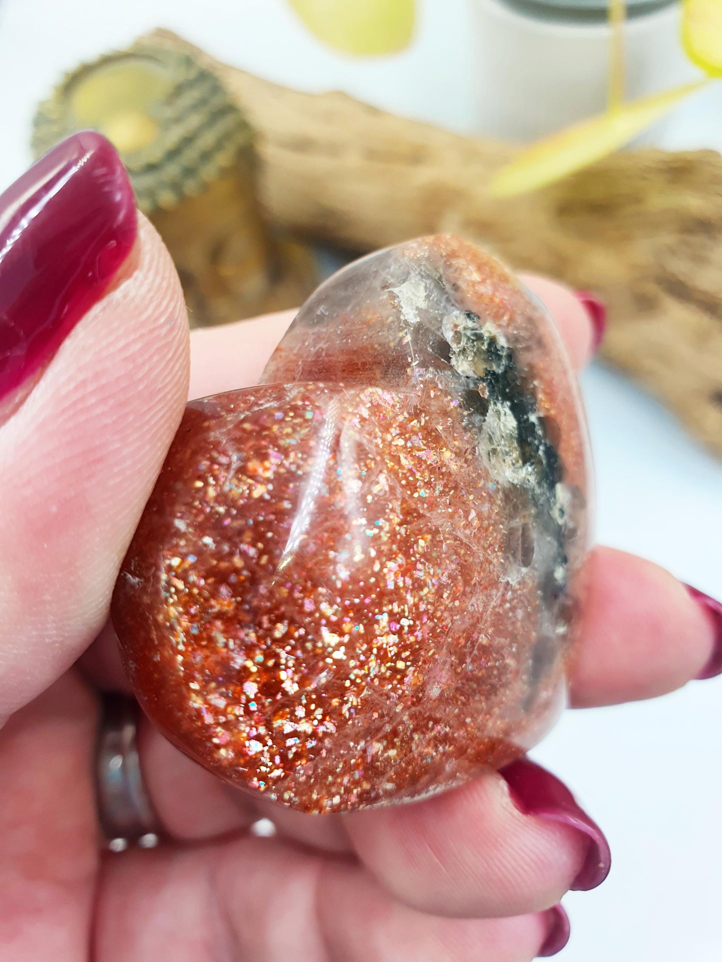 Flashy Sunstone Puff Heart / Sunstone Crystal Heart / Sunstone Heart Carving - 60g