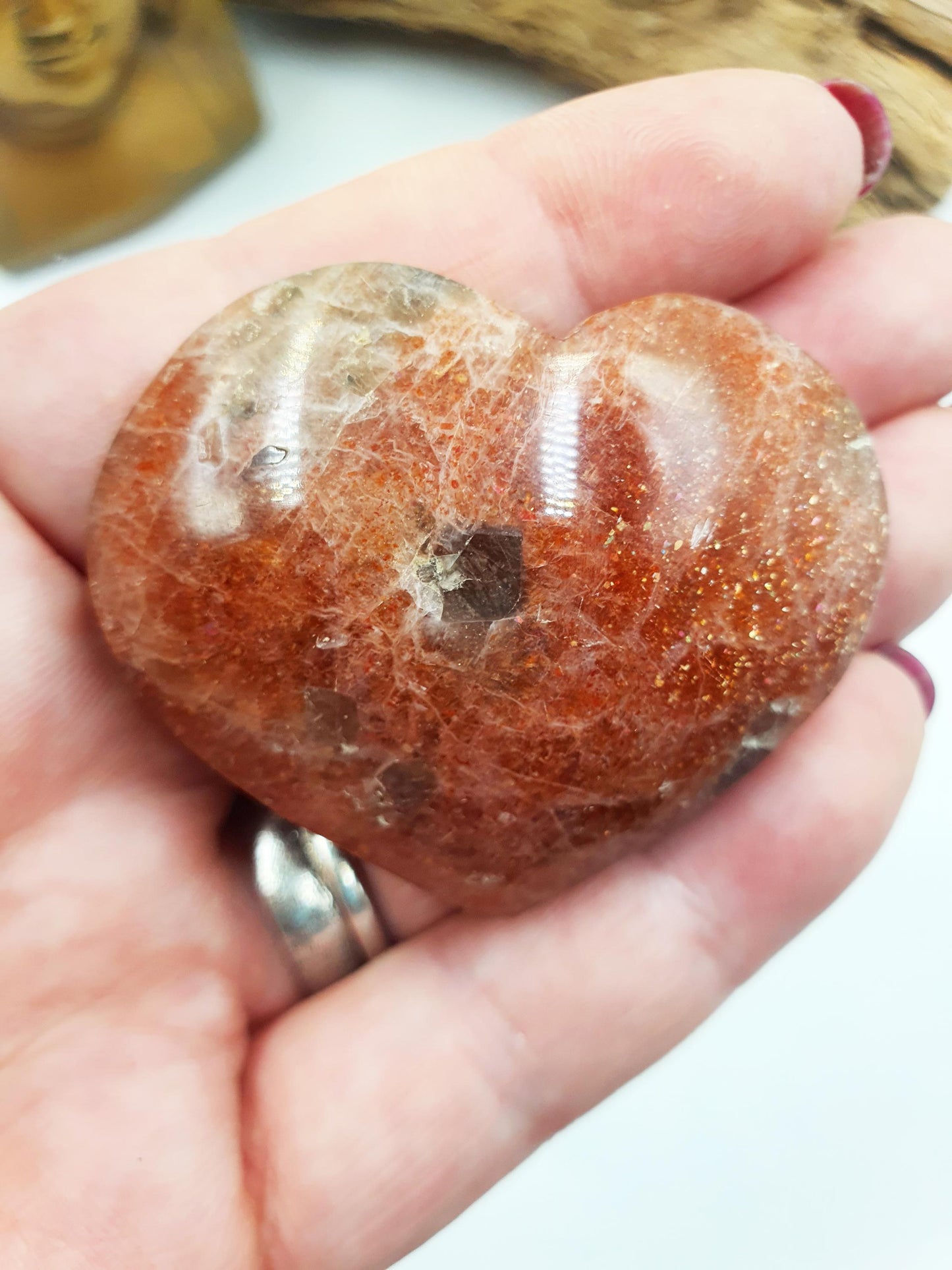 Flashy Sunstone Puff Heart / Sunstone Crystal Heart / Sunstone Heart Carving - 60g