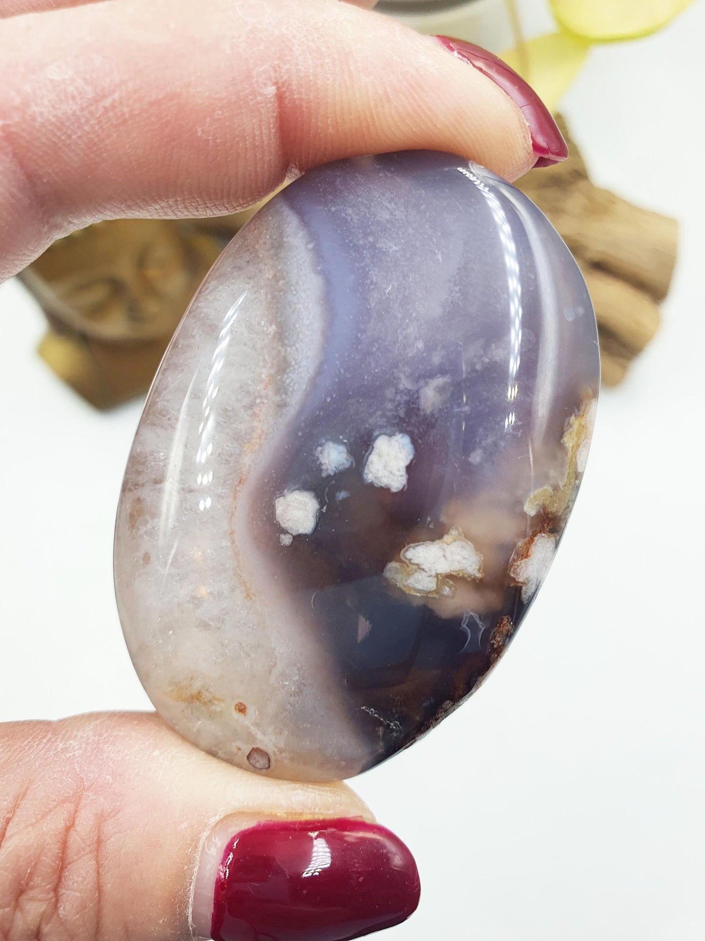 Beautiful Blue Flower Agate Palm / Unique Sakura Agate Palm Stone / Blue Flower Agate Crystal / Meditation Palm - 55g