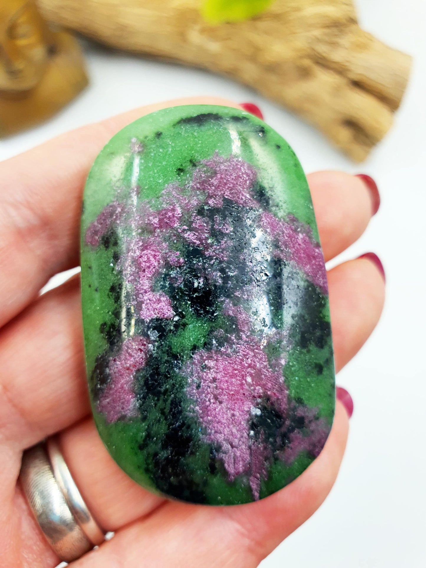 Ruby in Zoisite Palm / Ruby Zoisite Palm Stone / Anyolite Palm / Pocket Crystal / Meditation Palm - 65g
