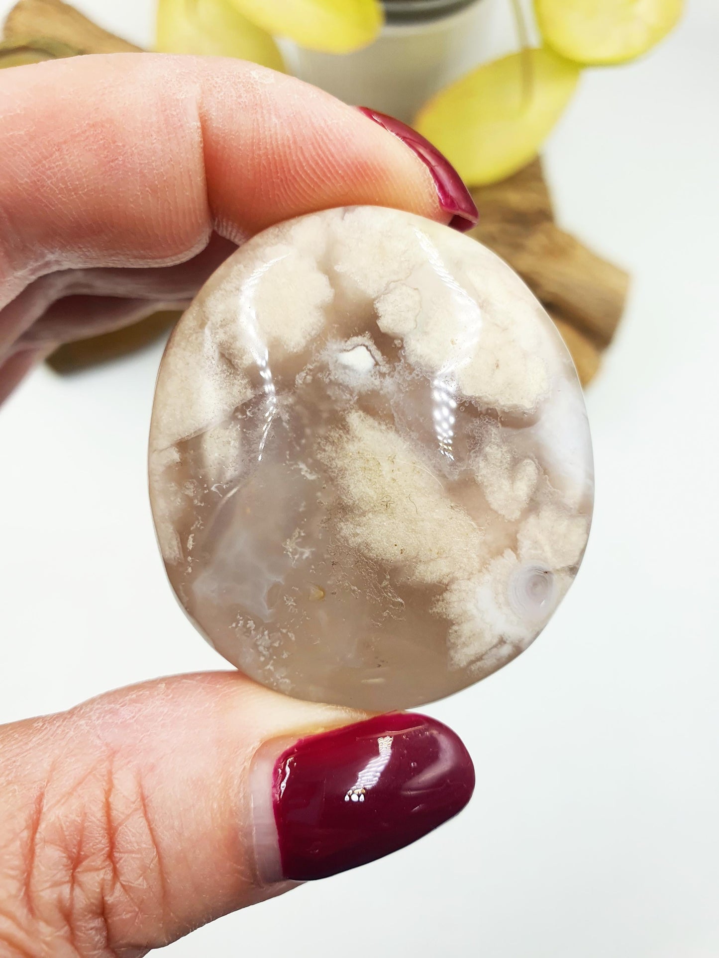 Beautiful Flower Agate Palm / Sakura Palm / Sakura Palm Stone / High Grade Flower Agate Palm Stone / Meditation Palm - 55g
