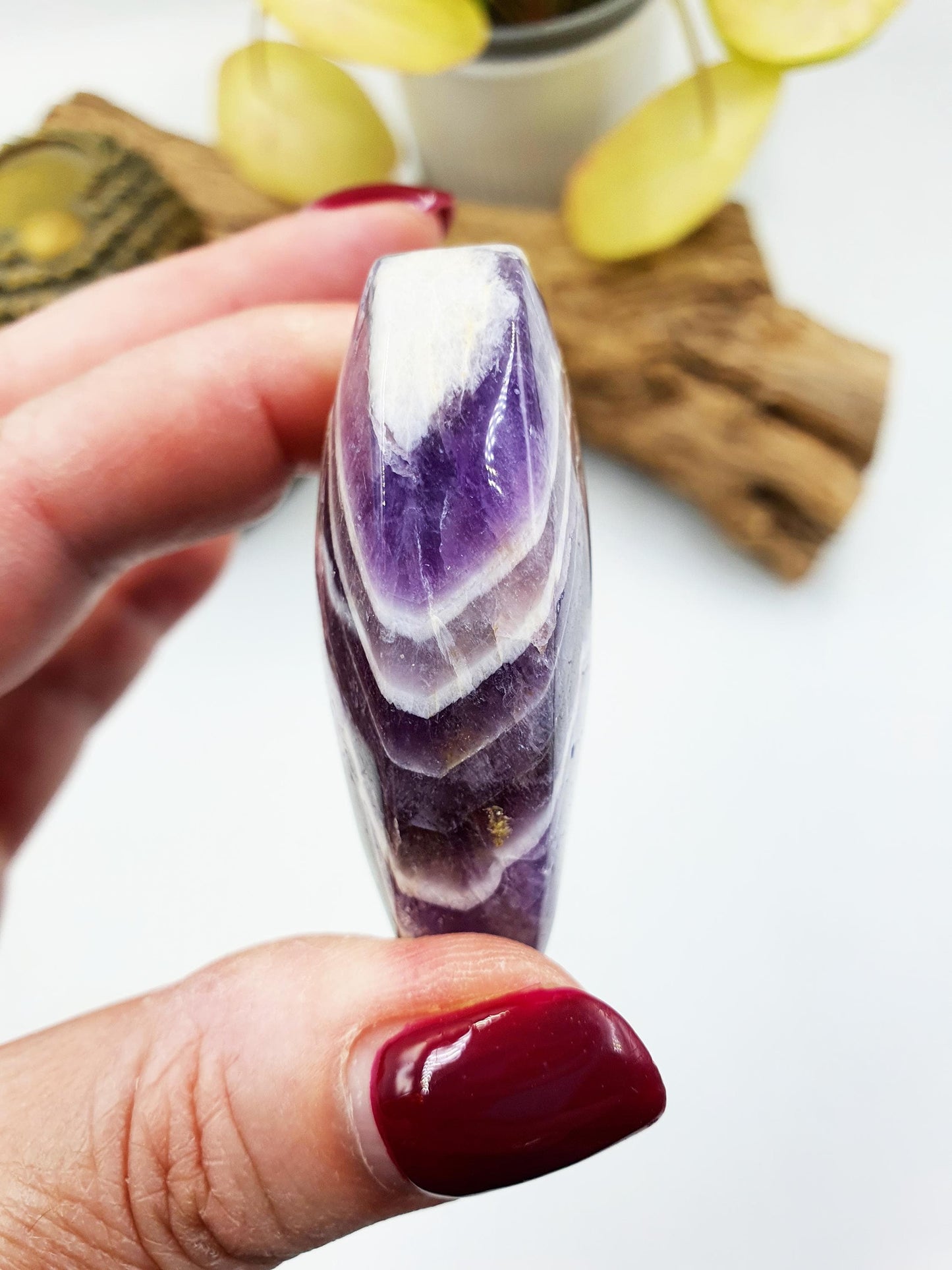 Beautiful Dream Amethyst Puff Heart / Chevron Amethyst Crystal Heart / Purple Crystal Heart - 85g