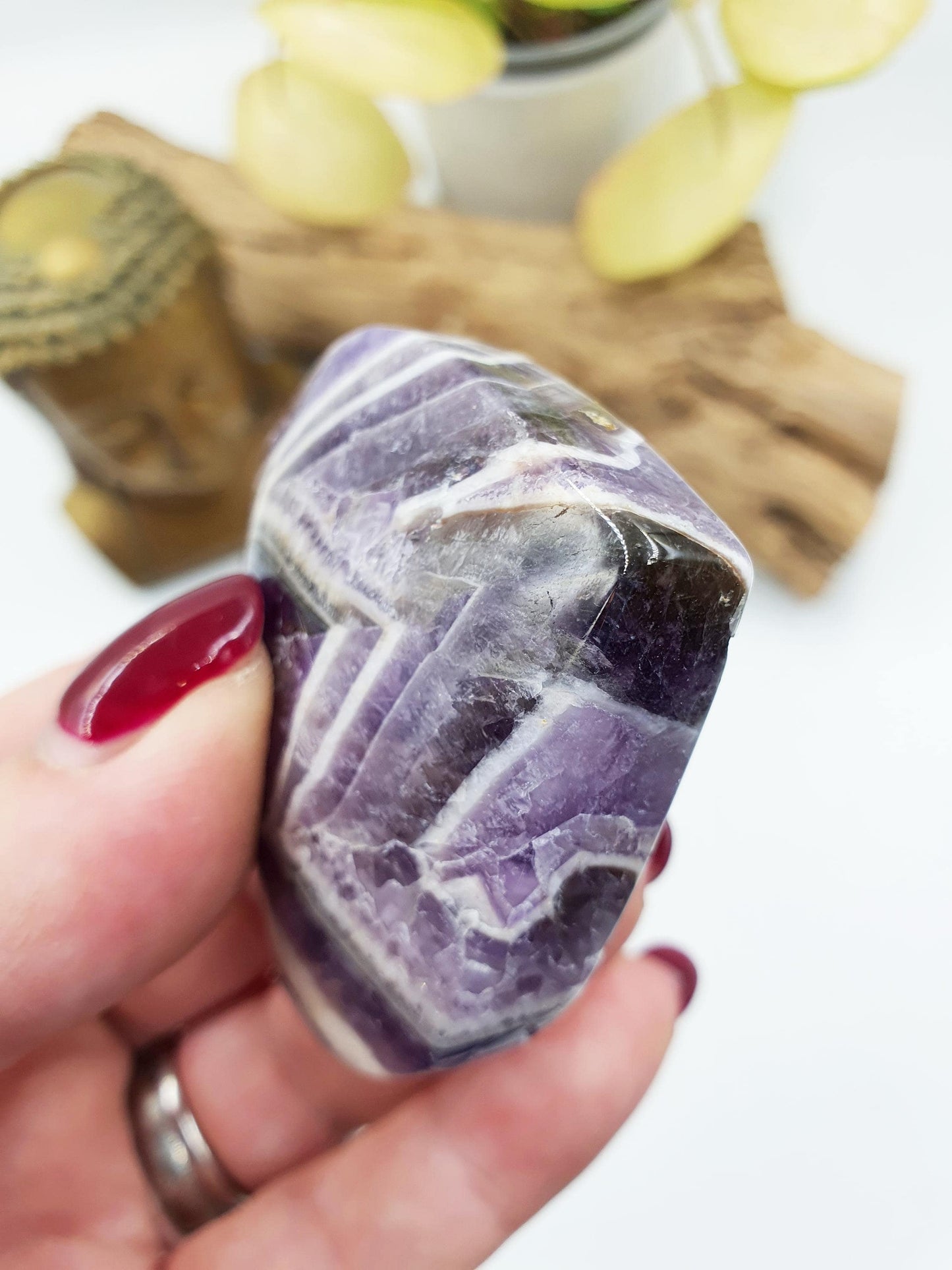 Beautiful Dream Amethyst Puff Heart / Chevron Amethyst Crystal Heart / Purple Crystal Heart - 85g