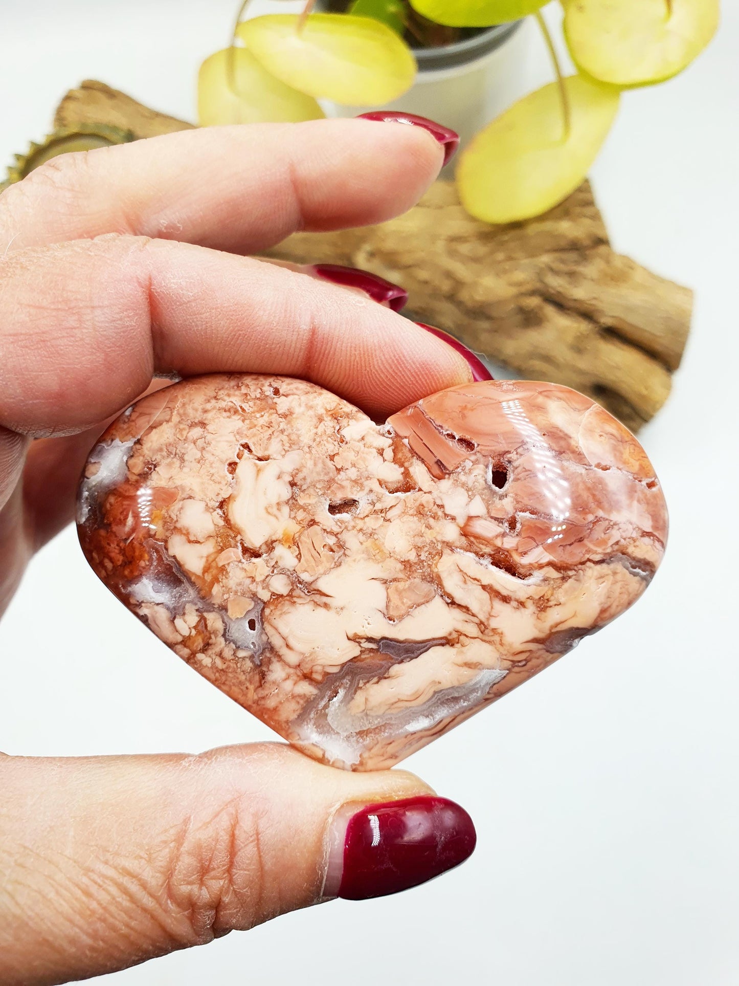 Beautiful Large Pink Agate Heart / Pink Agate Puff Heart / Pink Agate Heart Carving - 90g