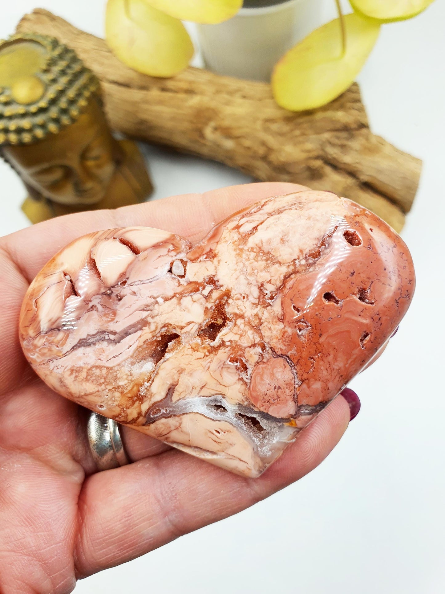 Beautiful Large Pink Agate Heart / Pink Agate Puff Heart / Pink Agate Heart Carving - 90g