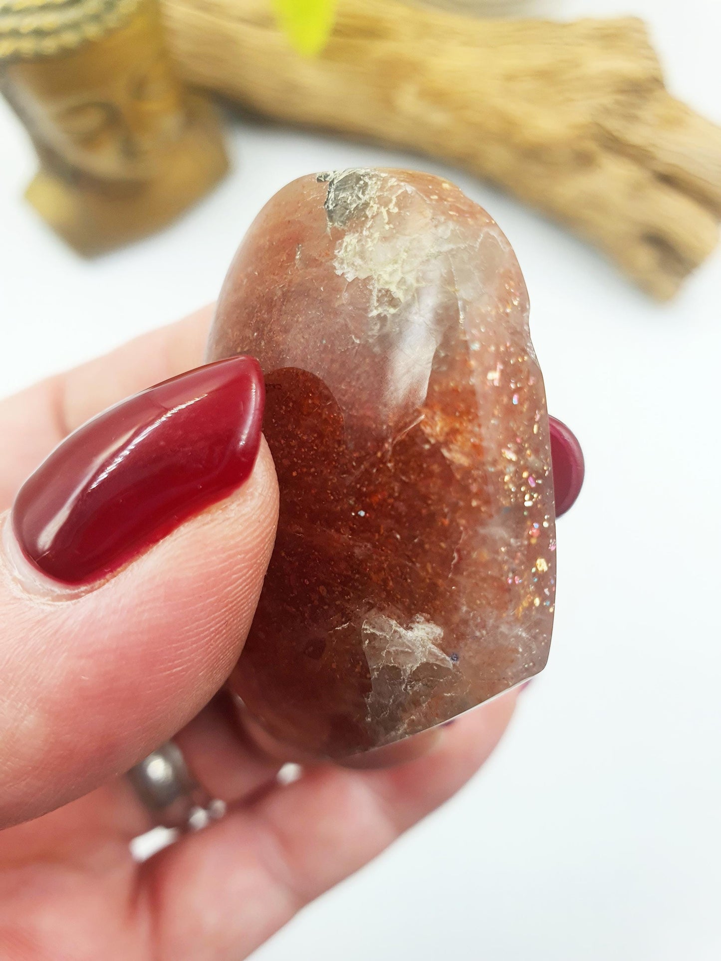 Sparkly Sunstone Heart / Sunstone Crystal Puff Heart / Confetti Sunstone Heart Carving - 35g