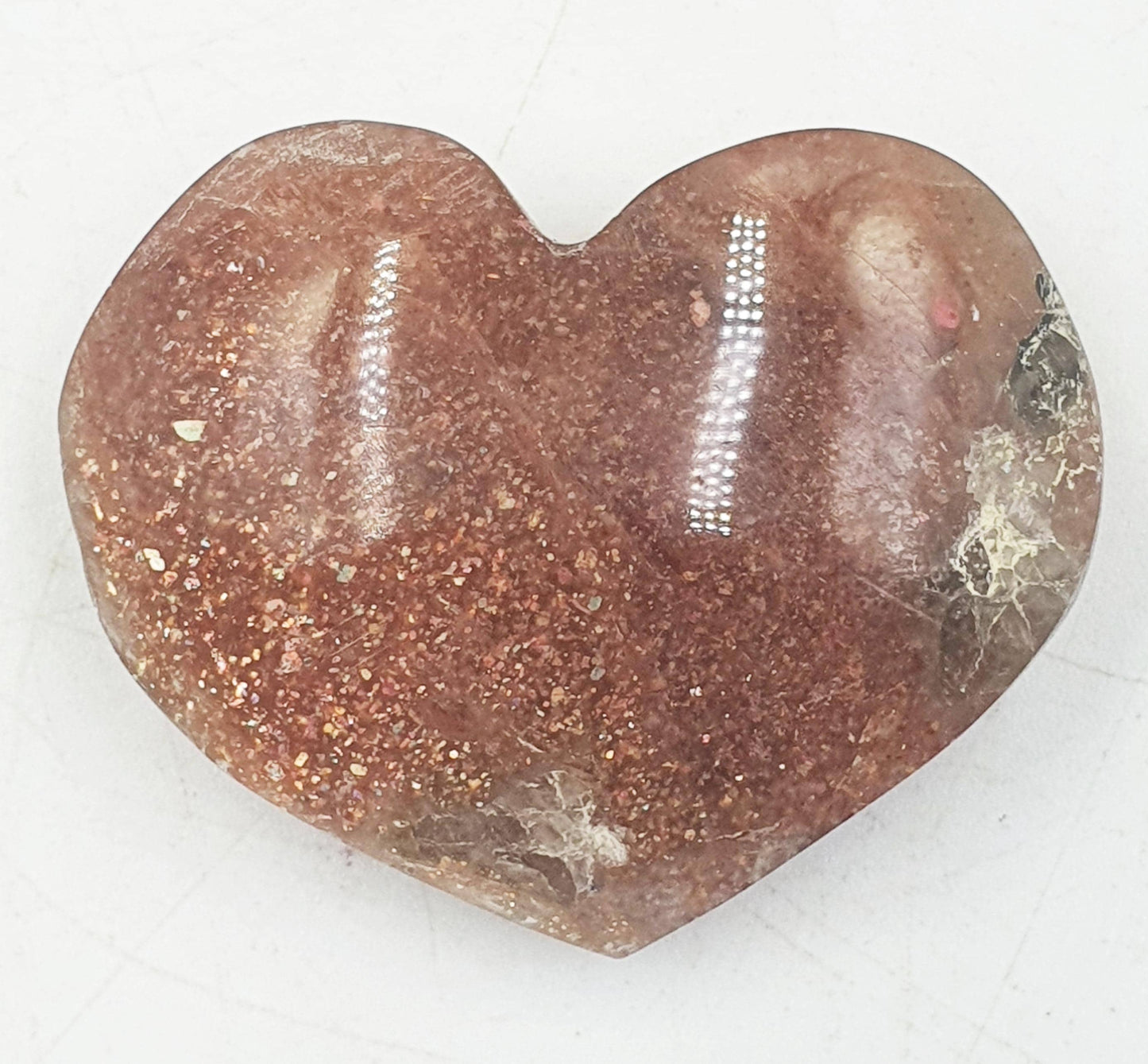 Sparkly Sunstone Heart / Sunstone Crystal Puff Heart / Confetti Sunstone Heart Carving - 35g