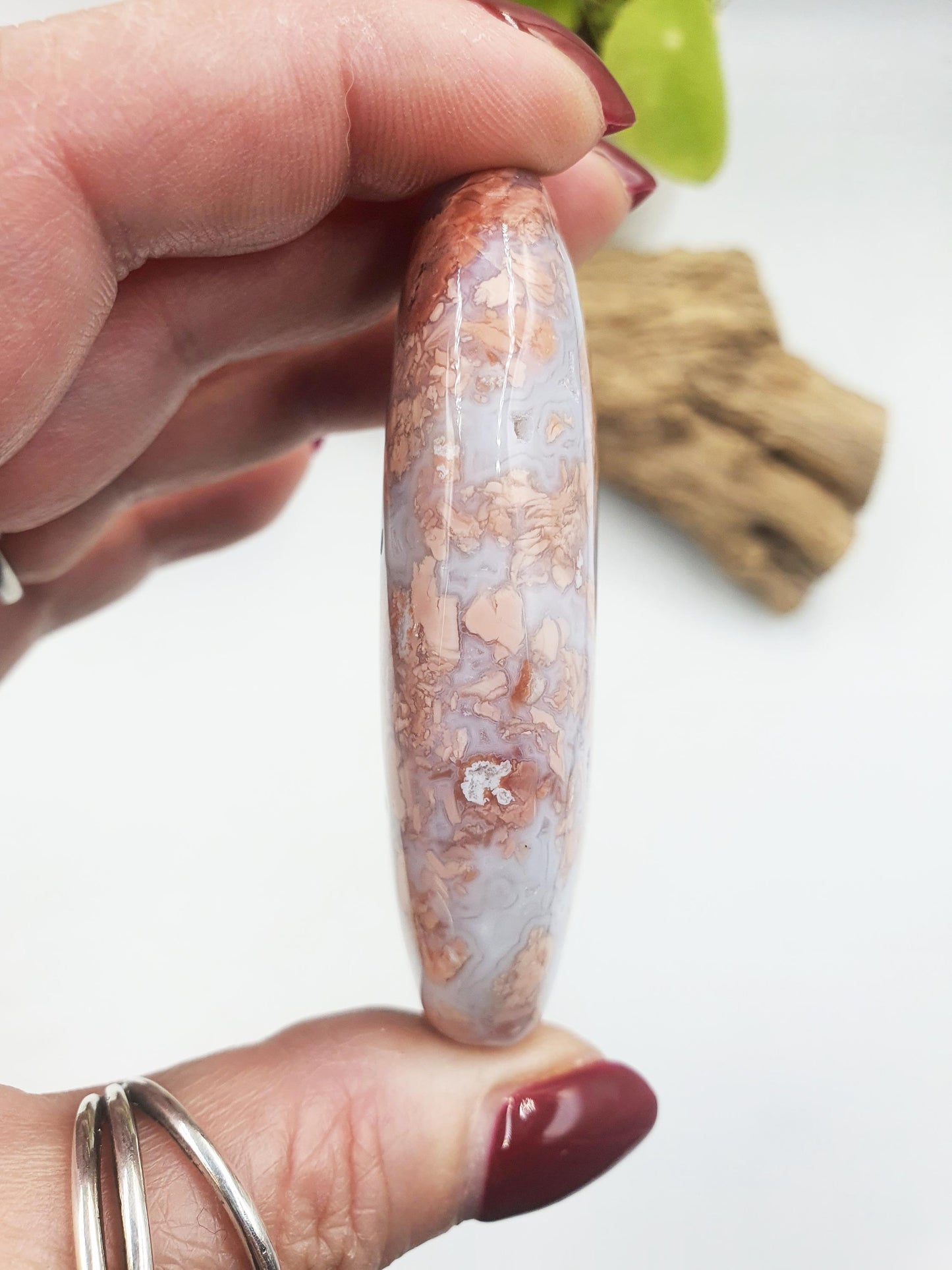 Beautiful Pink Agate Palm / Pink Agate Palm Stone / Pocket Crystal / Agate Palm / Meditation Palm - 80g