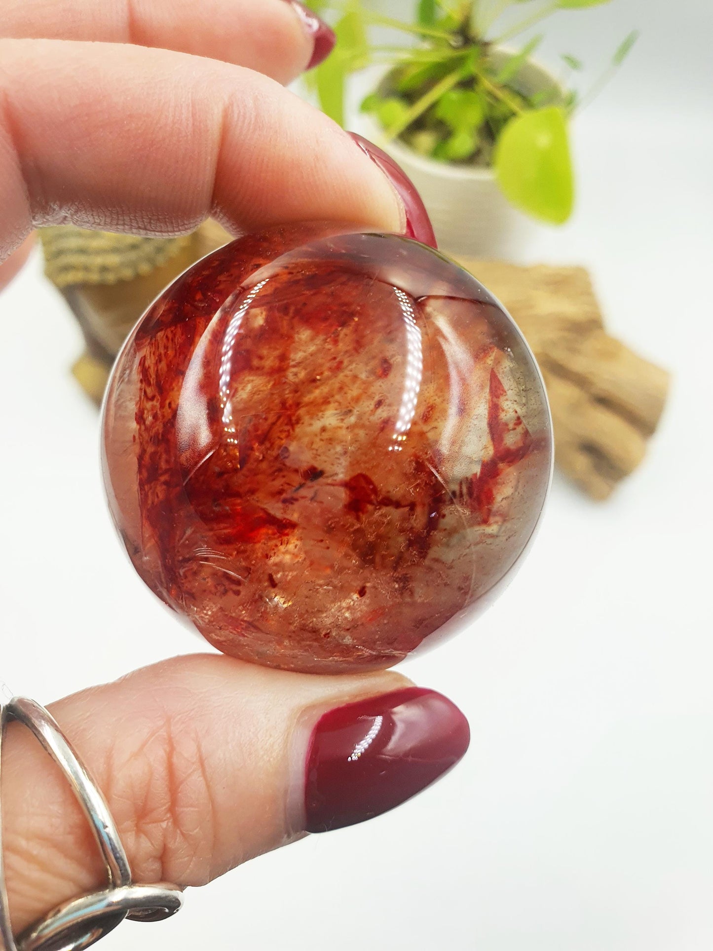 Beautiful Madagascan Fire Quartz Sphere with Rainbows / Hematoid Quartz Sphere / Fire Quartz Orb / Fire Quartz Crystal Ball - 46mm