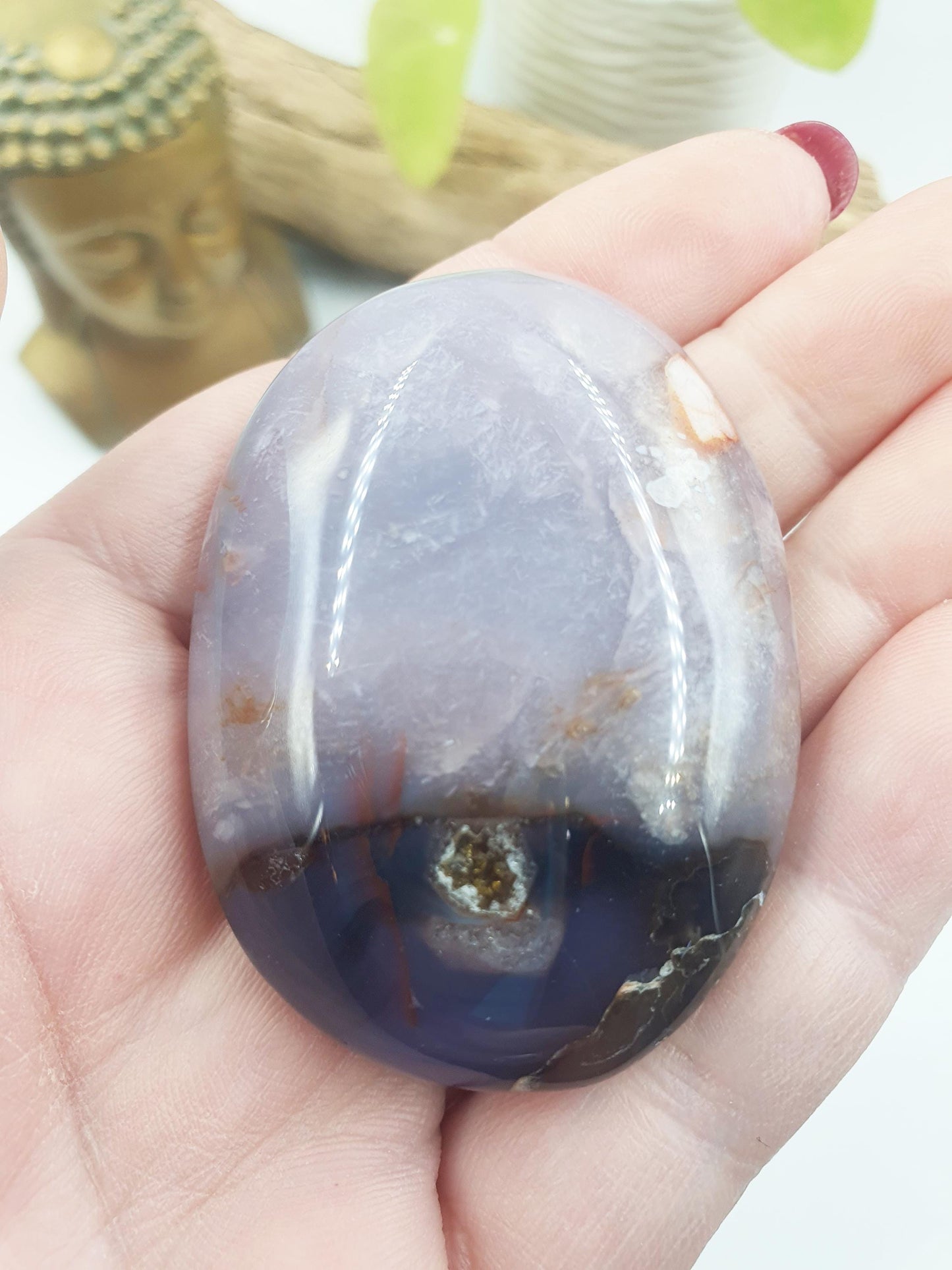 Unique Blue Flower Agate Palm / Sakura Agate Palm Stone / Blue Flower Agate Crystal / Meditation Palm - 65g
