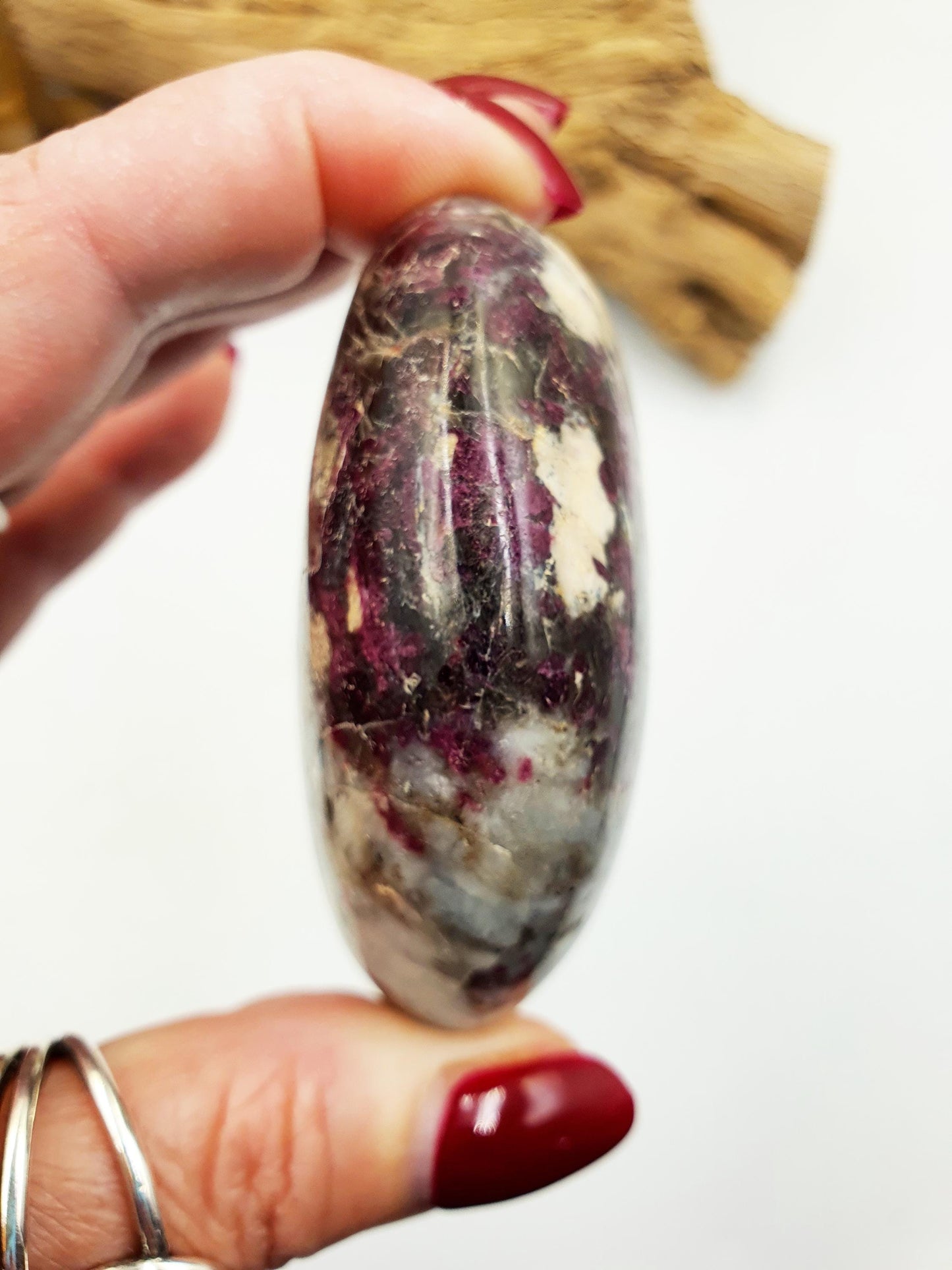 Beautiful Large Plum Tourmaline Palm / Plum Blossom Tourmaline Palm Stone / Pocket Stone / Meditation Palm - 165g