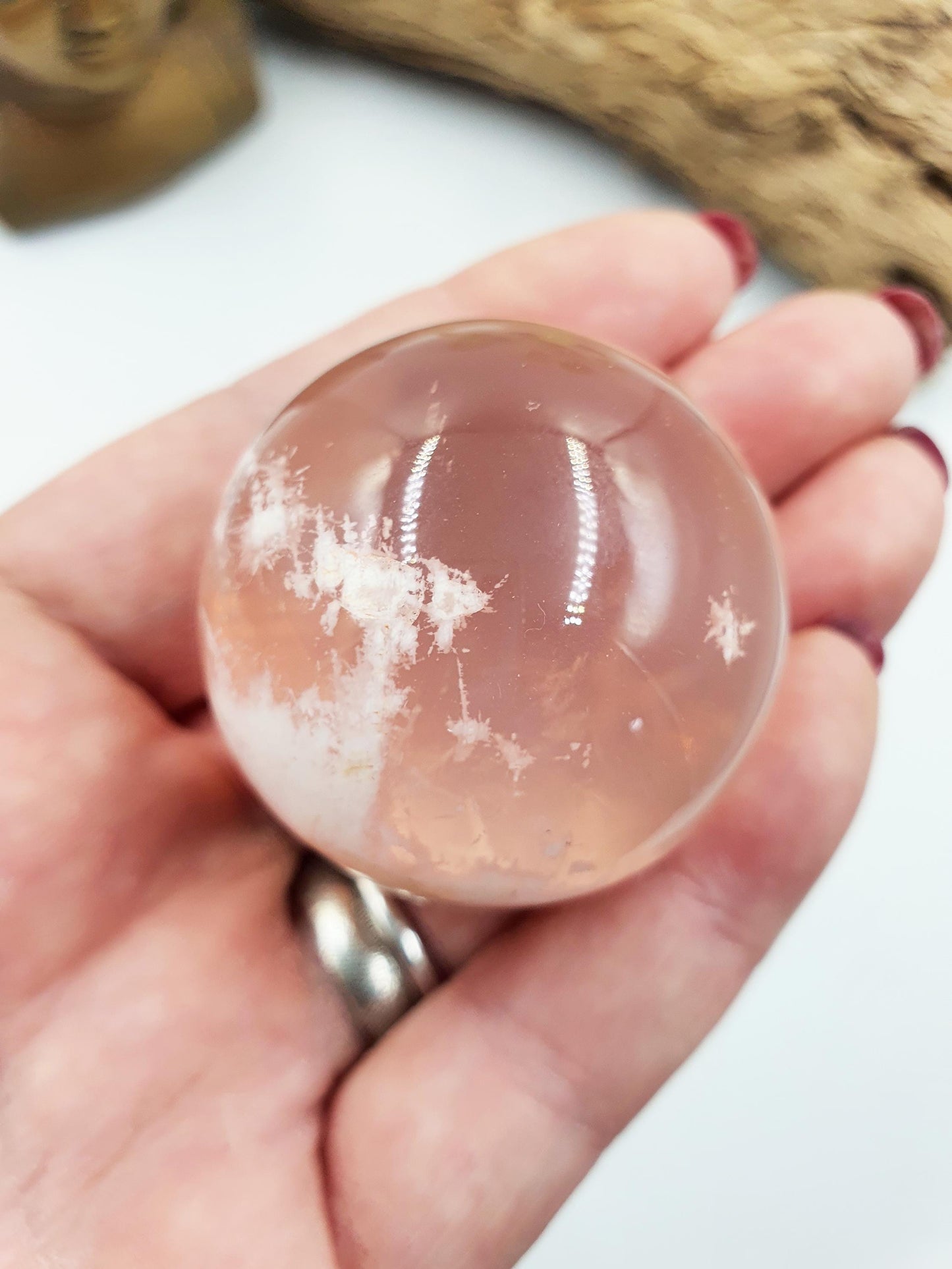 Rare Rose Quartz with Garden and strong Starlight / Garden Rose Quartz Sphere / Collectors Crystal Sphere / Rose Lodolite Sphere - 39.7mm