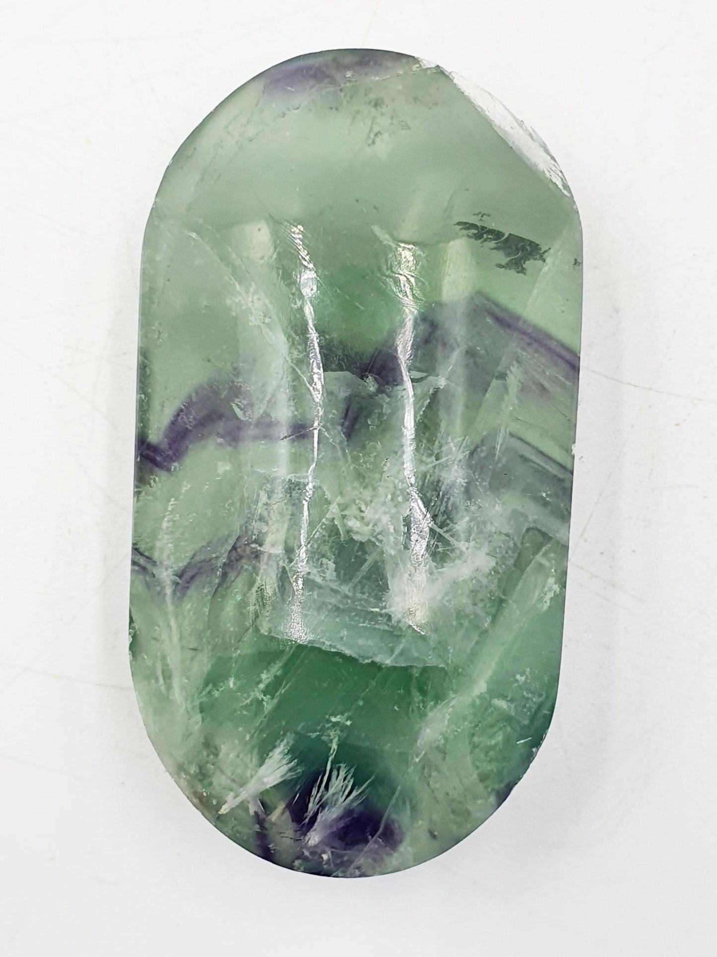 Pretty Fluorite Palm / Feather Fluorite Palm Stone / Fluorite Palmstone / Meditation Palm - 105g
