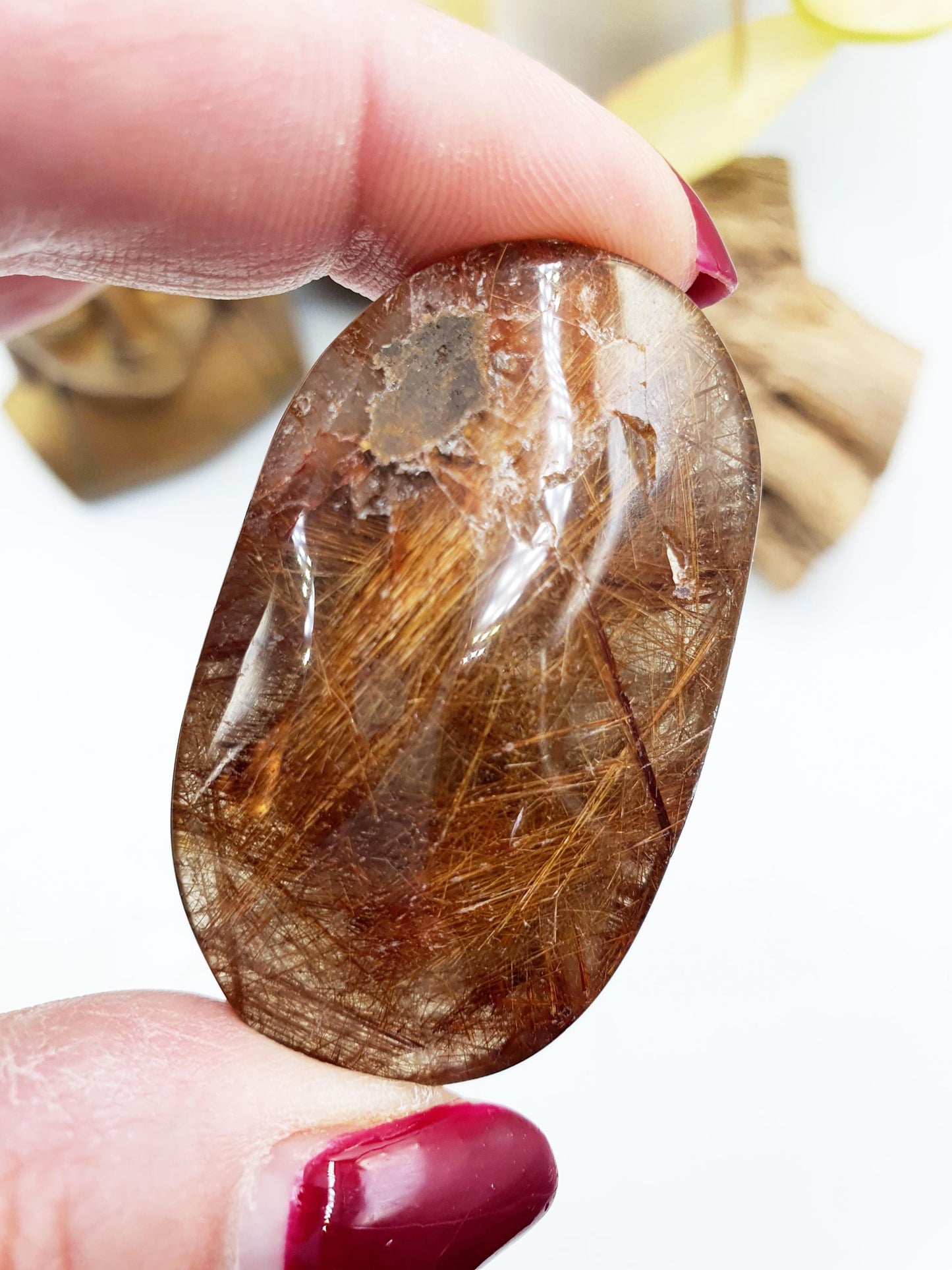 Rutilated Quartz Palmstone / Rutile Quartz Palm / Rutilated Quartz Pocket Stone / Rutile Pendant Crystal /Meditation Palm - 40g