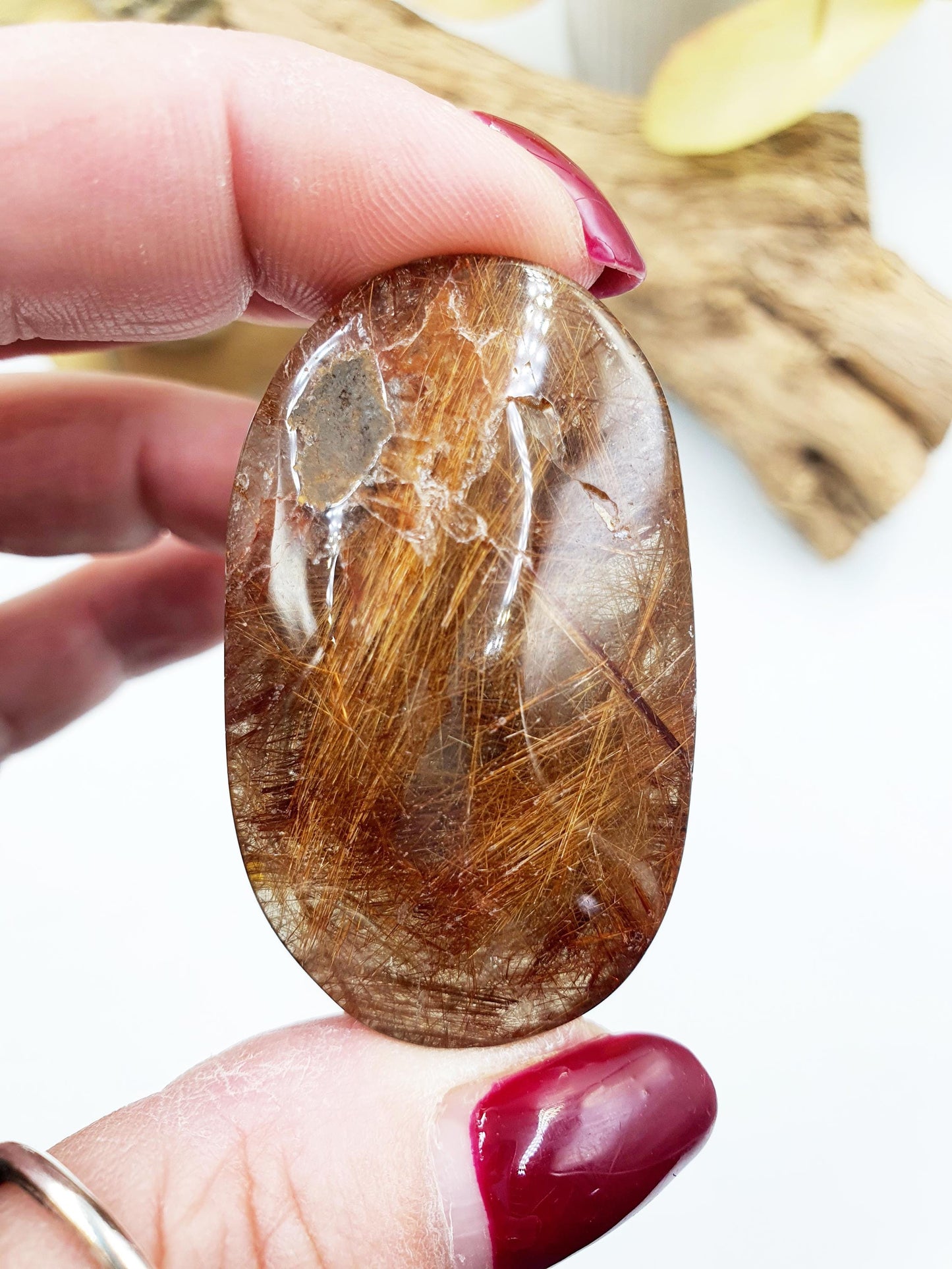 Rutilated Quartz Palmstone / Rutile Quartz Palm / Rutilated Quartz Pocket Stone / Rutile Pendant Crystal /Meditation Palm - 40g