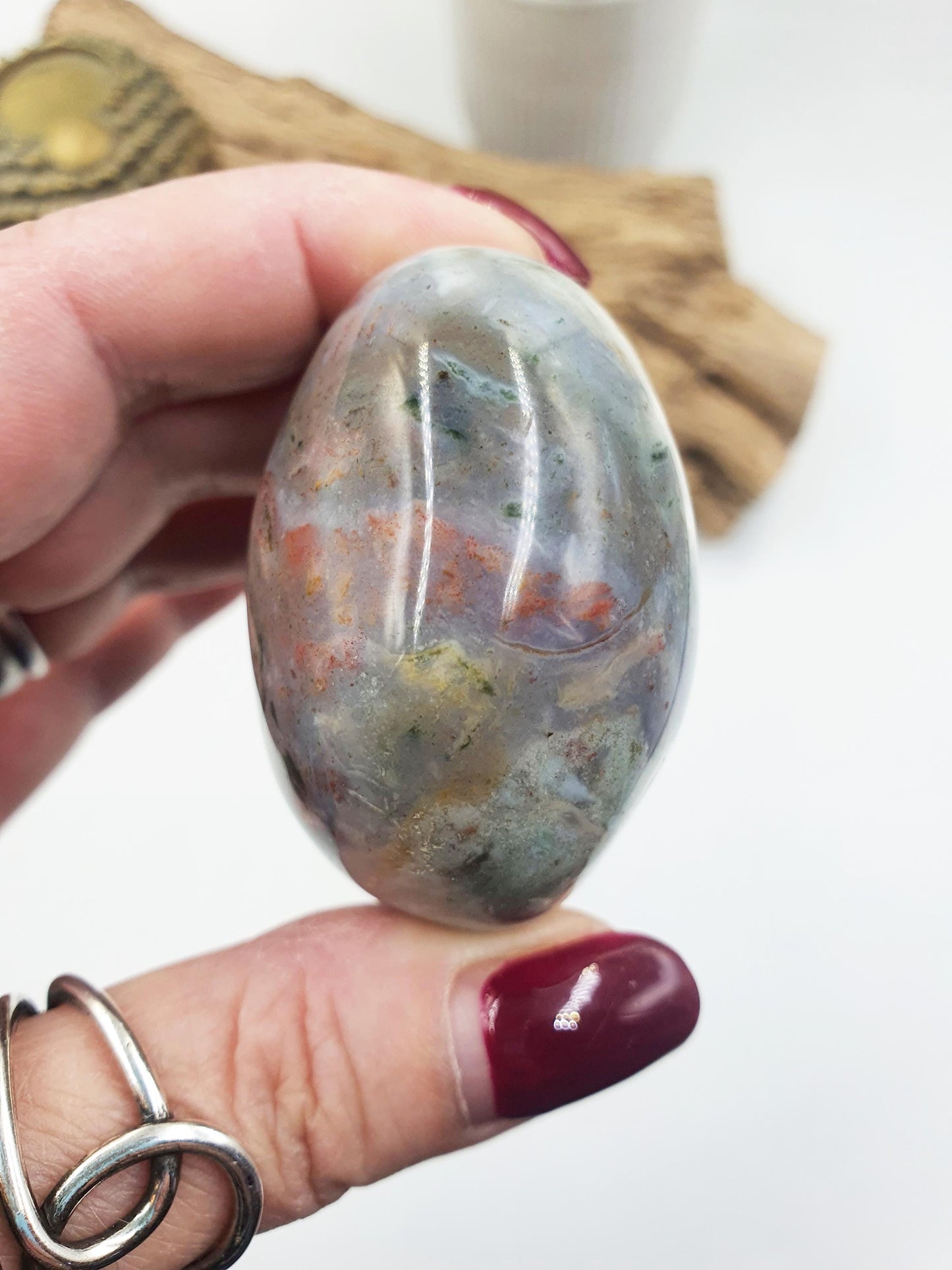 Beautiful Colourful Ocean Jasper Palm / Ocean Jasper Palm stone / OJ Palm / Pocket Crystal / Meditation Palm / Reiki Crystal Palm - 130g