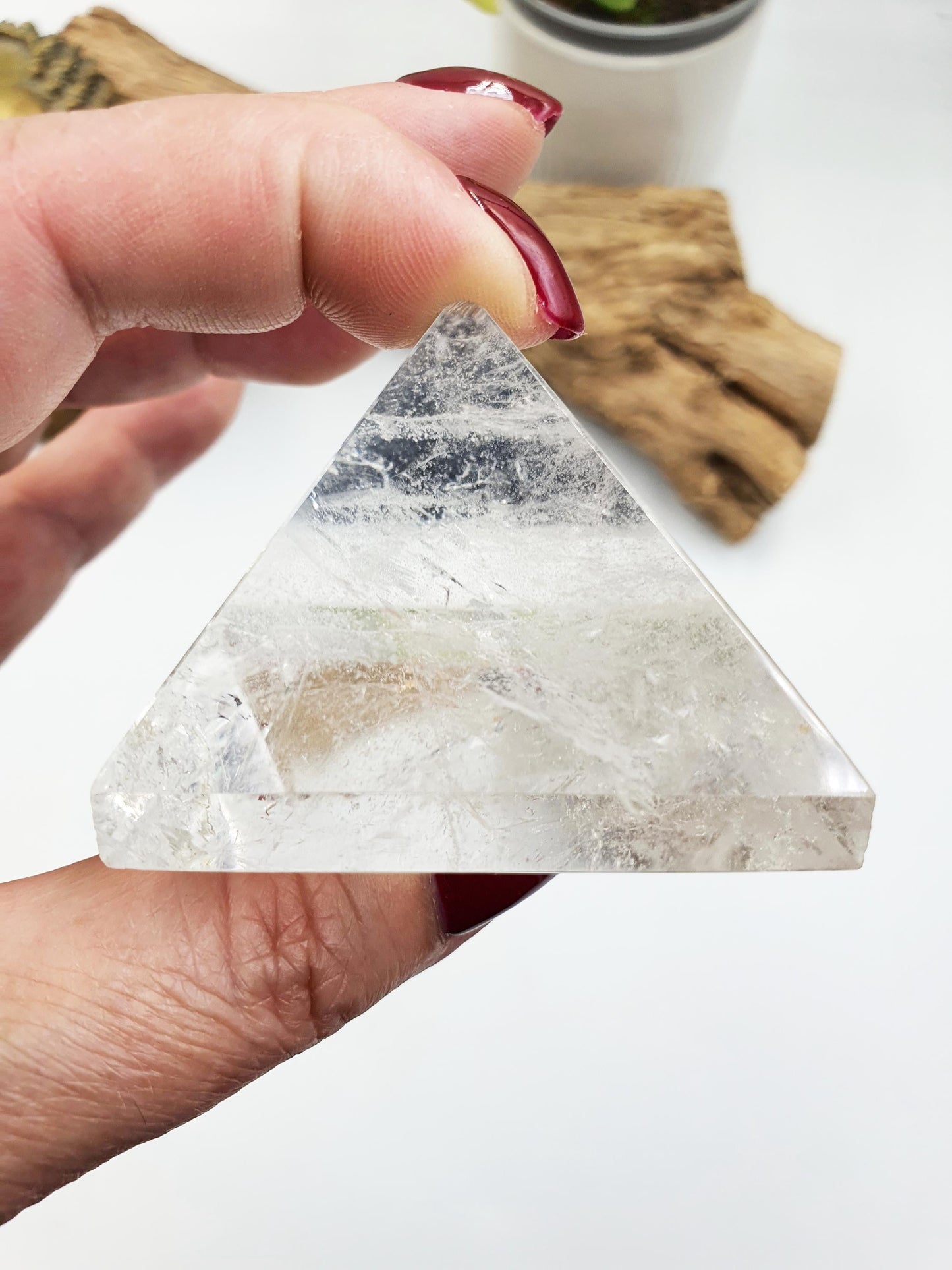 Beautiful Clear Quartz Pyramid/ Clear Quartz Triangle / Clear Quartz Carving - 130g