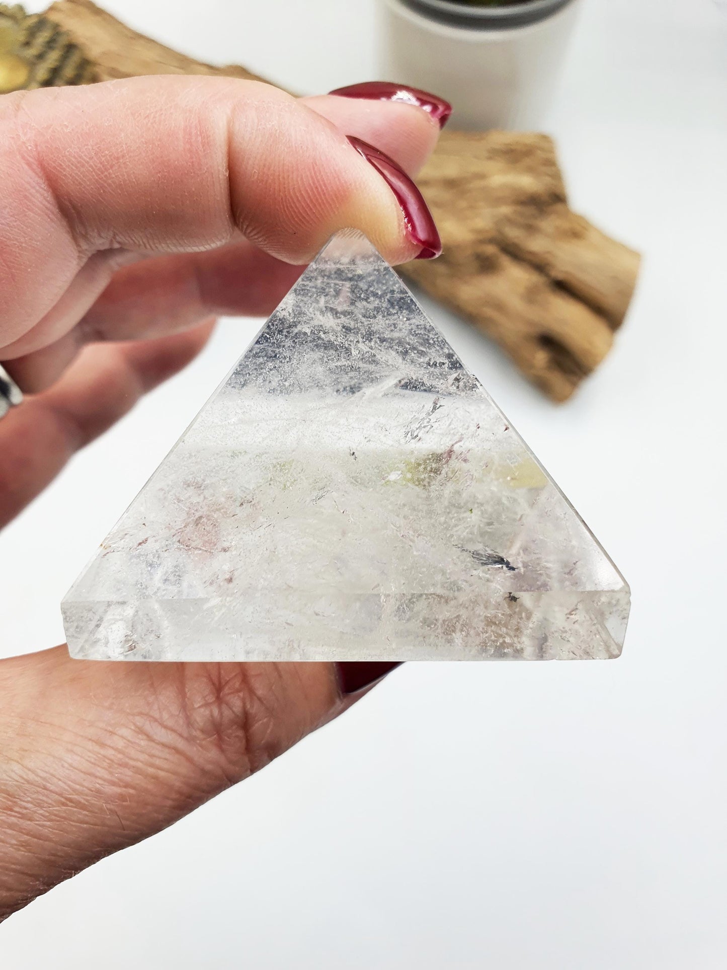 Beautiful Clear Quartz Pyramid/ Clear Quartz Triangle / Clear Quartz Carving - 130g
