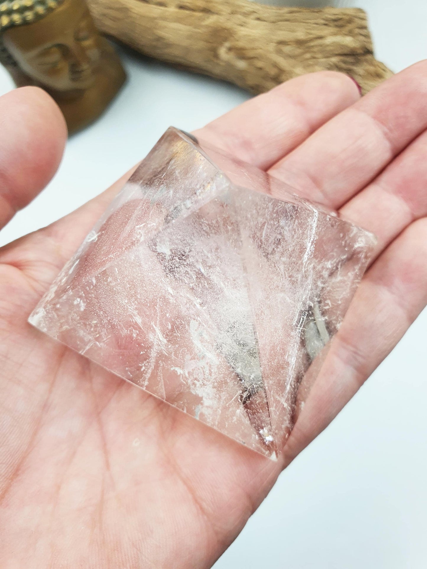 Beautiful Clear Quartz Pyramid/ Clear Quartz Triangle / Clear Quartz Carving - 130g