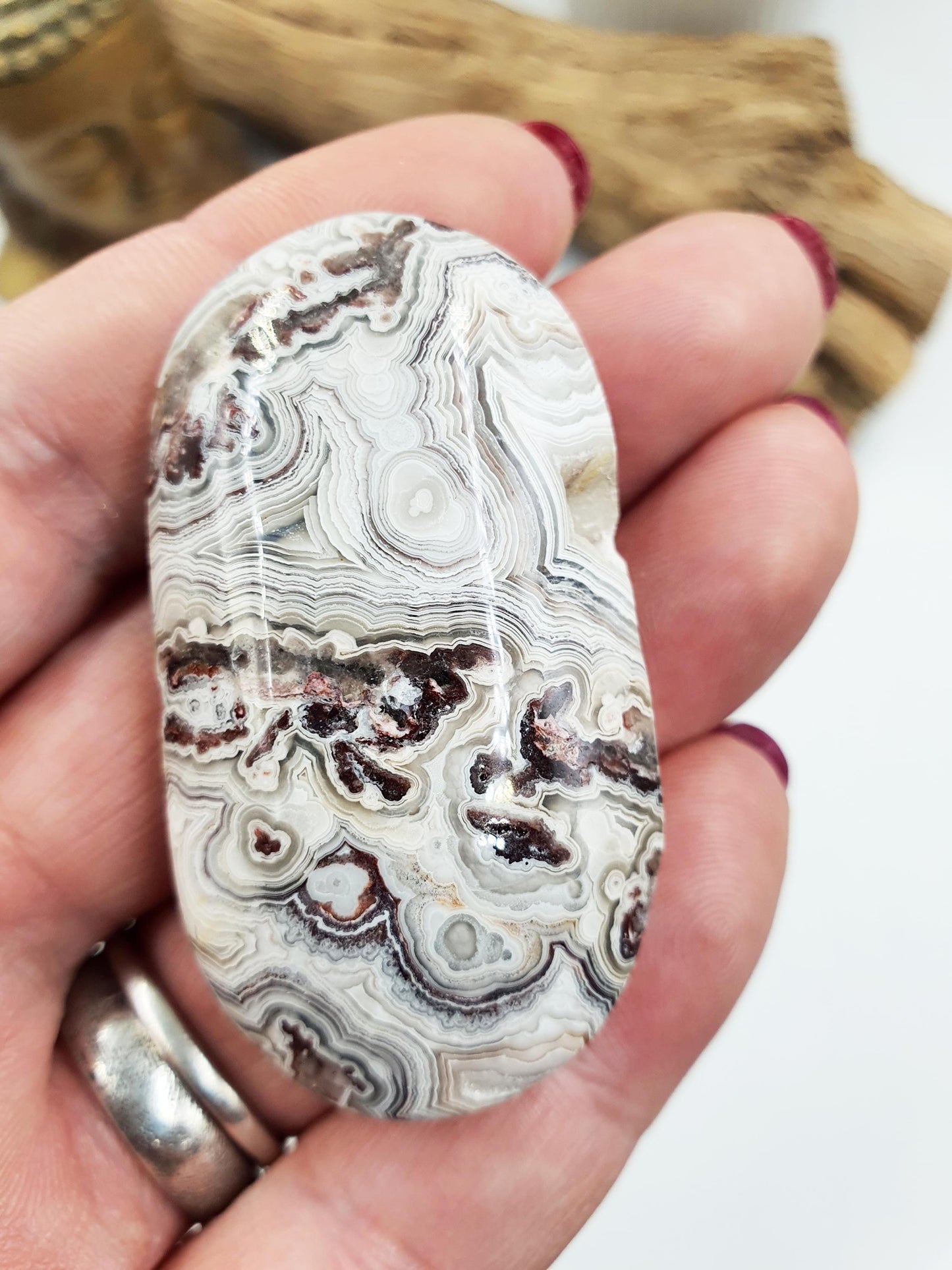 Beautiful Mexican Crazy Lace Agate Palm / Crazy Lace Agate Palm Stone / Drusy Agate Palm / Meditation Palm - 35g