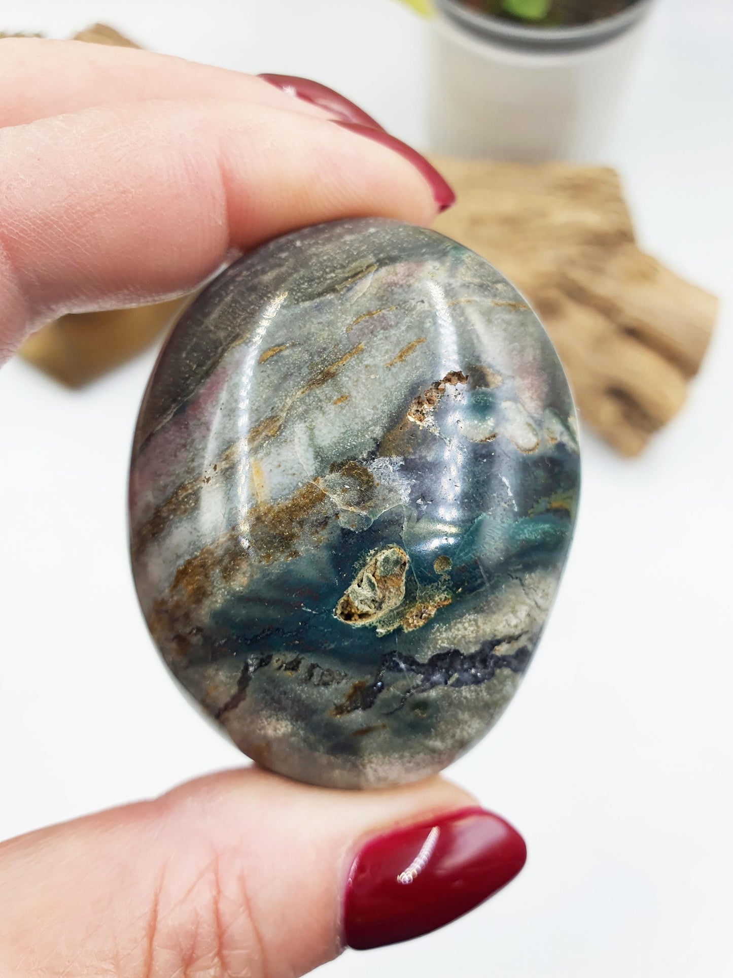 Ocean Jasper Palm / Ocean Jasper Palm stone / OJ Palm / Meditation Palm / Reiki Crystal Palm - 90g