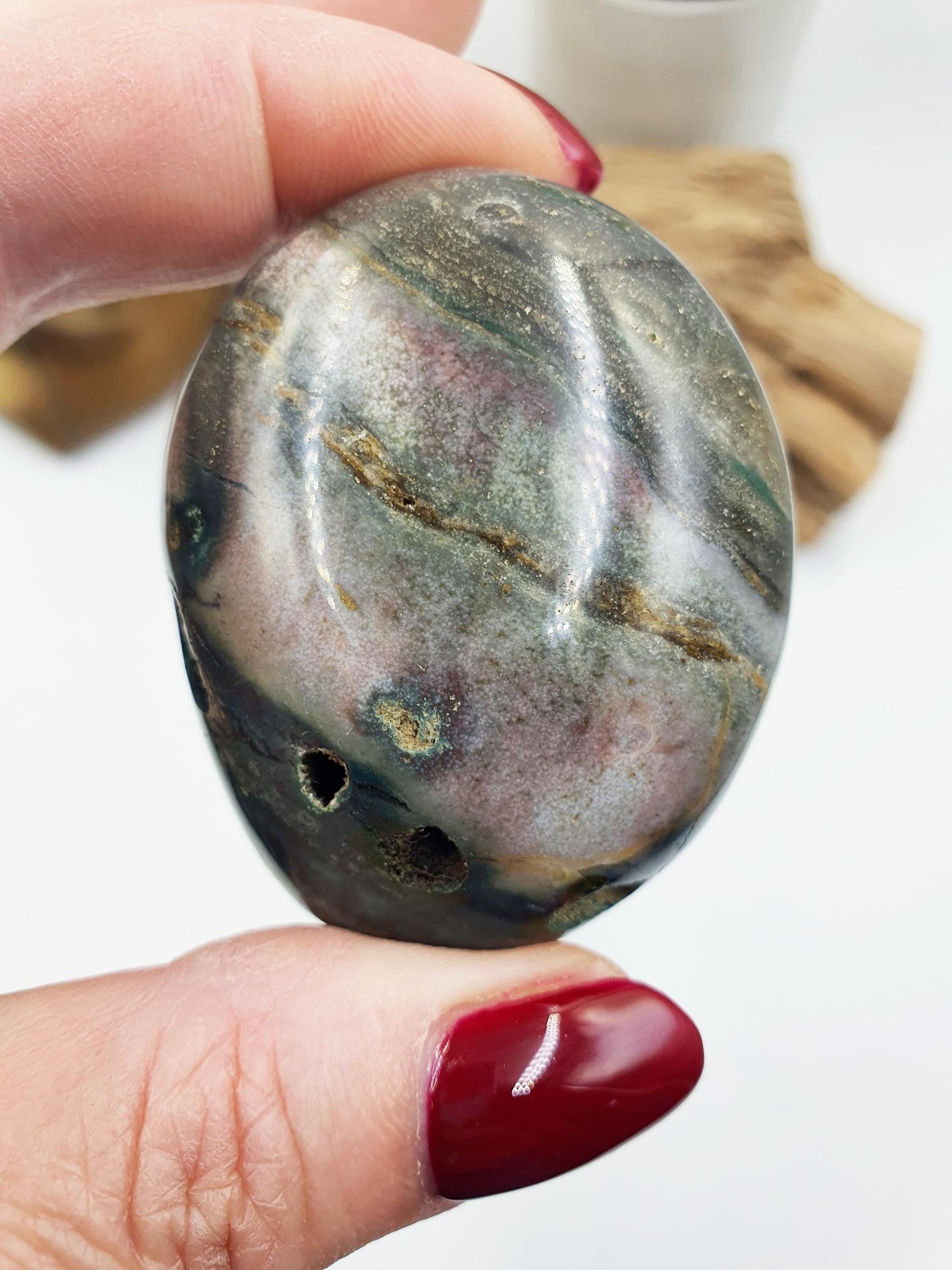 Ocean Jasper Palm / Ocean Jasper Palm stone / OJ Palm / Meditation Palm / Reiki Crystal Palm - 90g