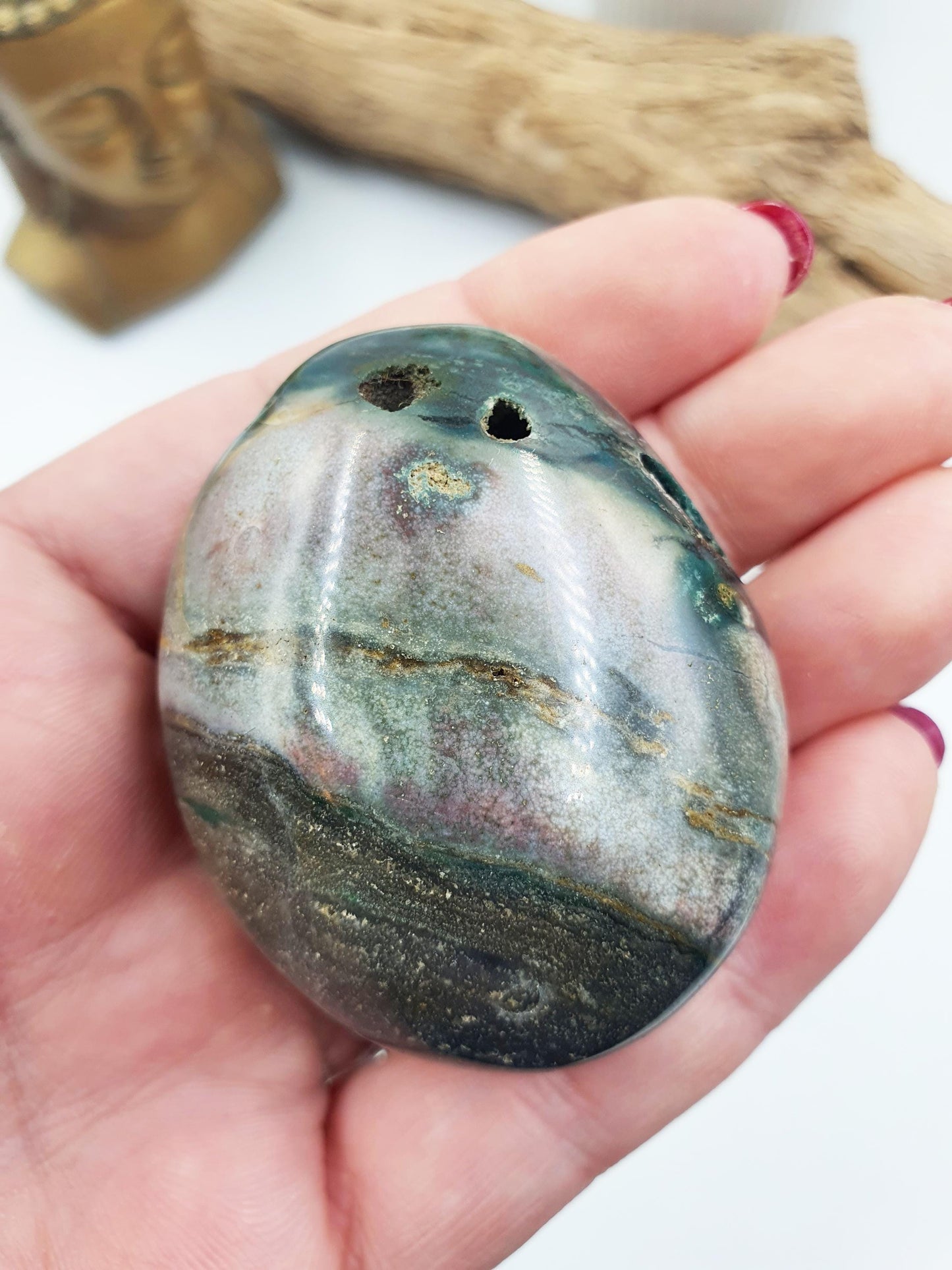 Ocean Jasper Palm / Ocean Jasper Palm stone / OJ Palm / Meditation Palm / Reiki Crystal Palm - 90g