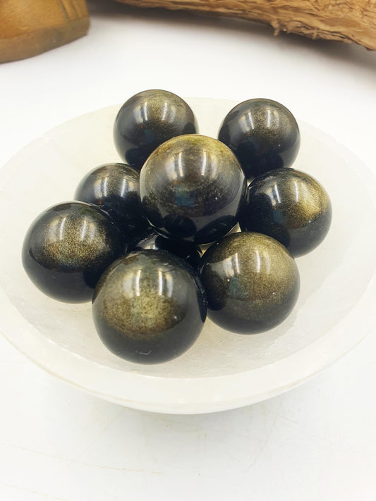 Cute Golden Sheen Obsidian Mini Crystal Sphere / Golden Obsidian Mini Orb / Gold Sheen Mini Crystal Ball - 23+mm