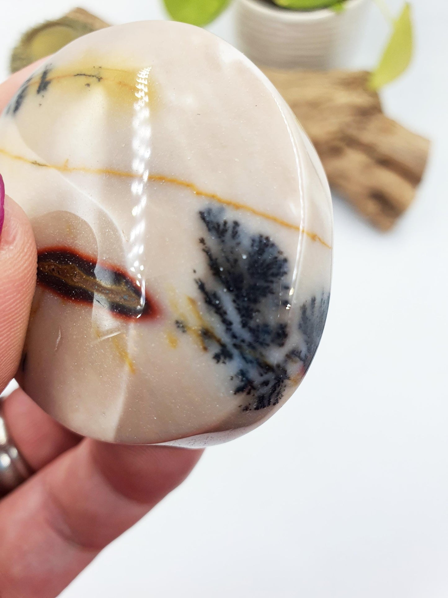 Unique Mookaite Jasper Palm with Dendritic / Mookaite Jasper Palm Stone / Pocket Stone / Meditation Palm / Reiki Crystal Palm - 90g
