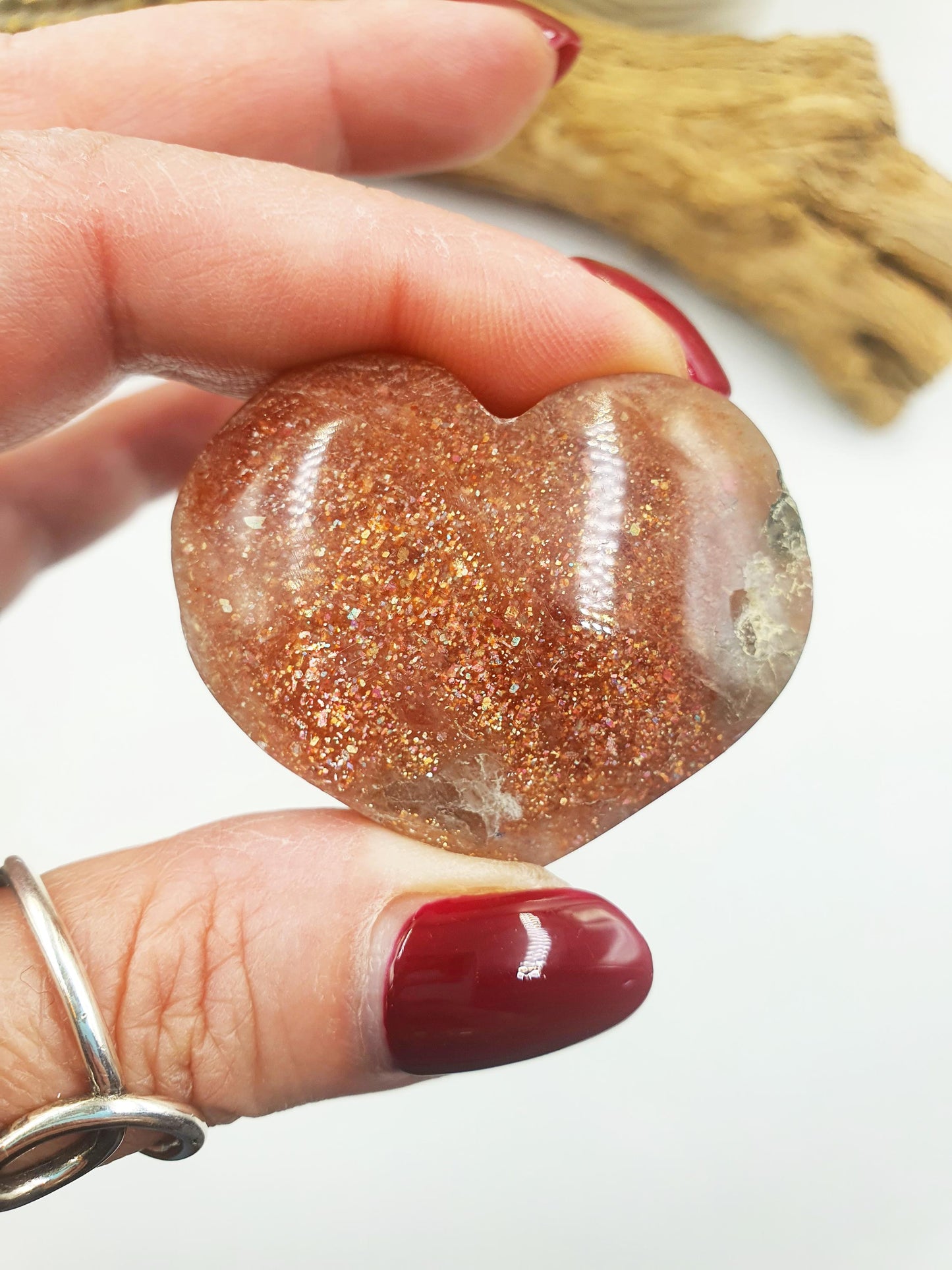 Sparkly Sunstone Heart / Sunstone Crystal Puff Heart / Confetti Sunstone Heart Carving - 35g