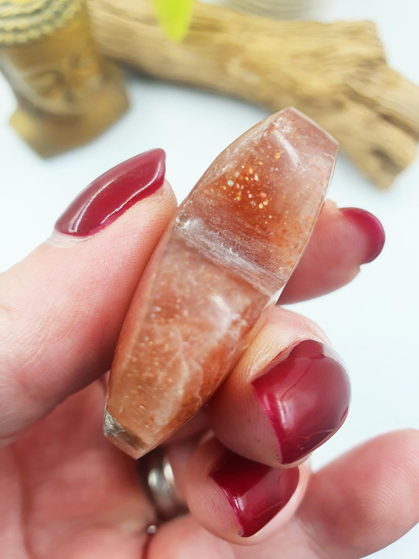 Sparkly Sunstone Heart / Sunstone Crystal Puff Heart / Confetti Sunstone Heart Carving - 35g