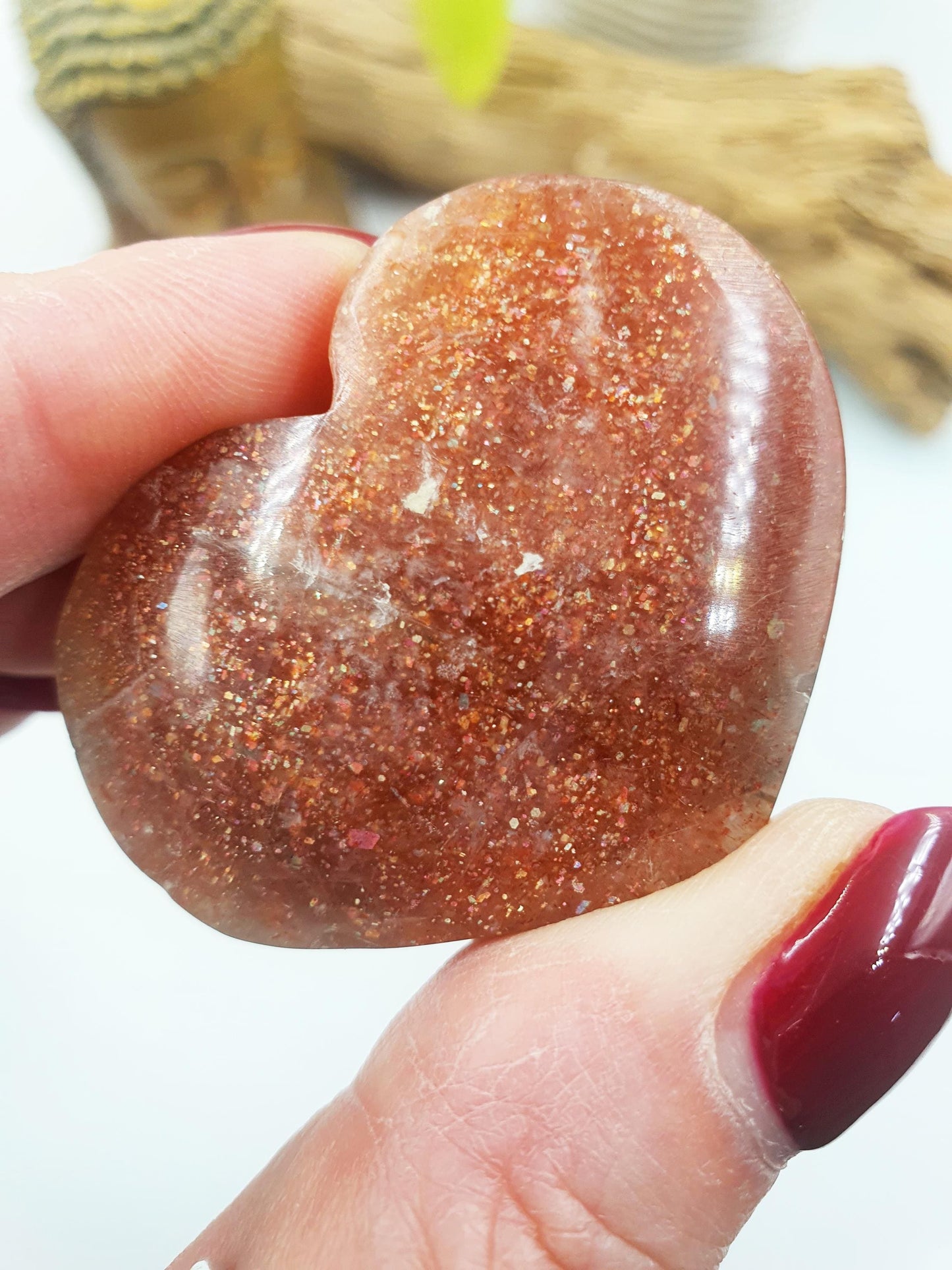 Sparkly Sunstone Heart / Sunstone Crystal Puff Heart / Confetti Sunstone Heart Carving - 35g