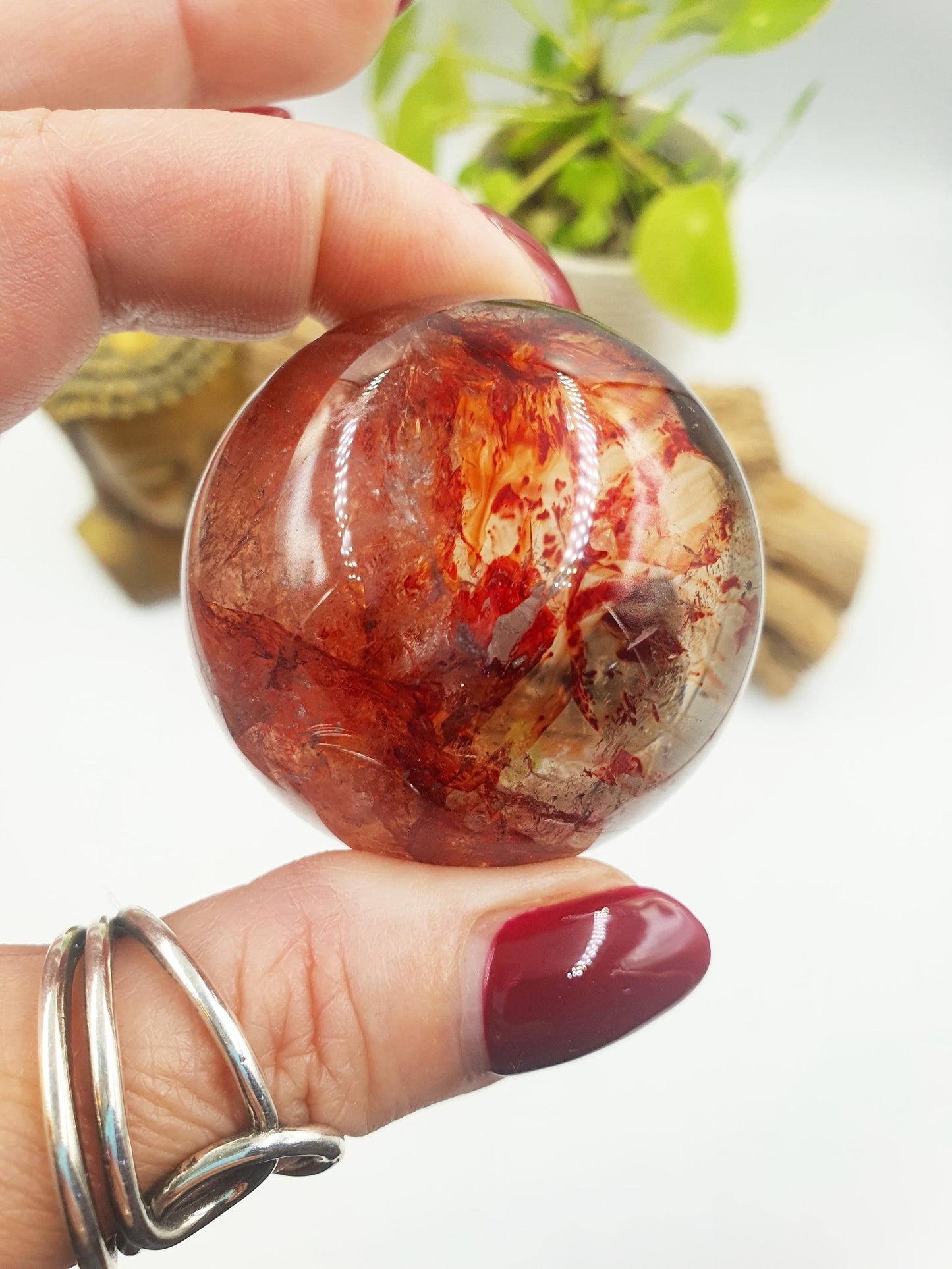 Beautiful Madagascan Fire Quartz Sphere with Rainbows / Hematoid Quartz Sphere / Fire Quartz Orb / Fire Quartz Crystal Ball - 46mm