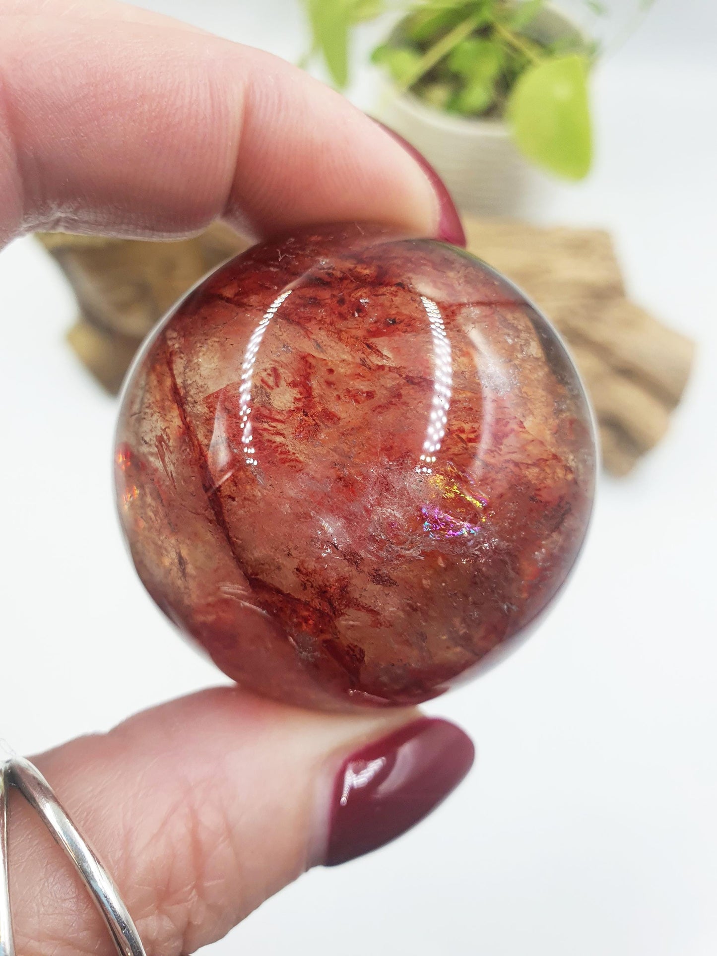 Beautiful Madagascan Fire Quartz Sphere with Rainbows / Hematoid Quartz Sphere / Fire Quartz Orb / Fire Quartz Crystal Ball - 46mm