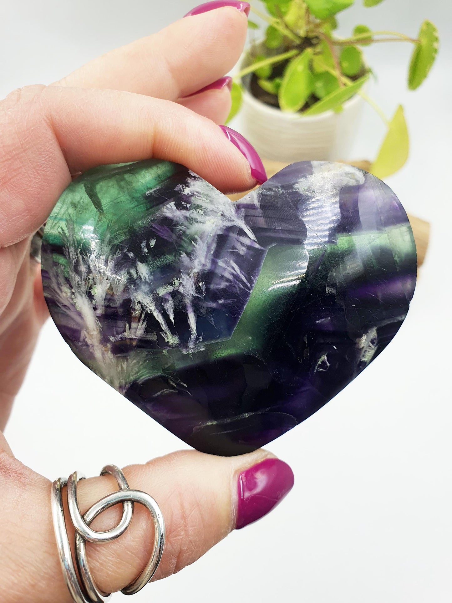 Large Stunning Feather Fluorite Puff Heart / Feather Fluorite Crystal Heart / Fluorite Heart / Crystal Heart - 230g