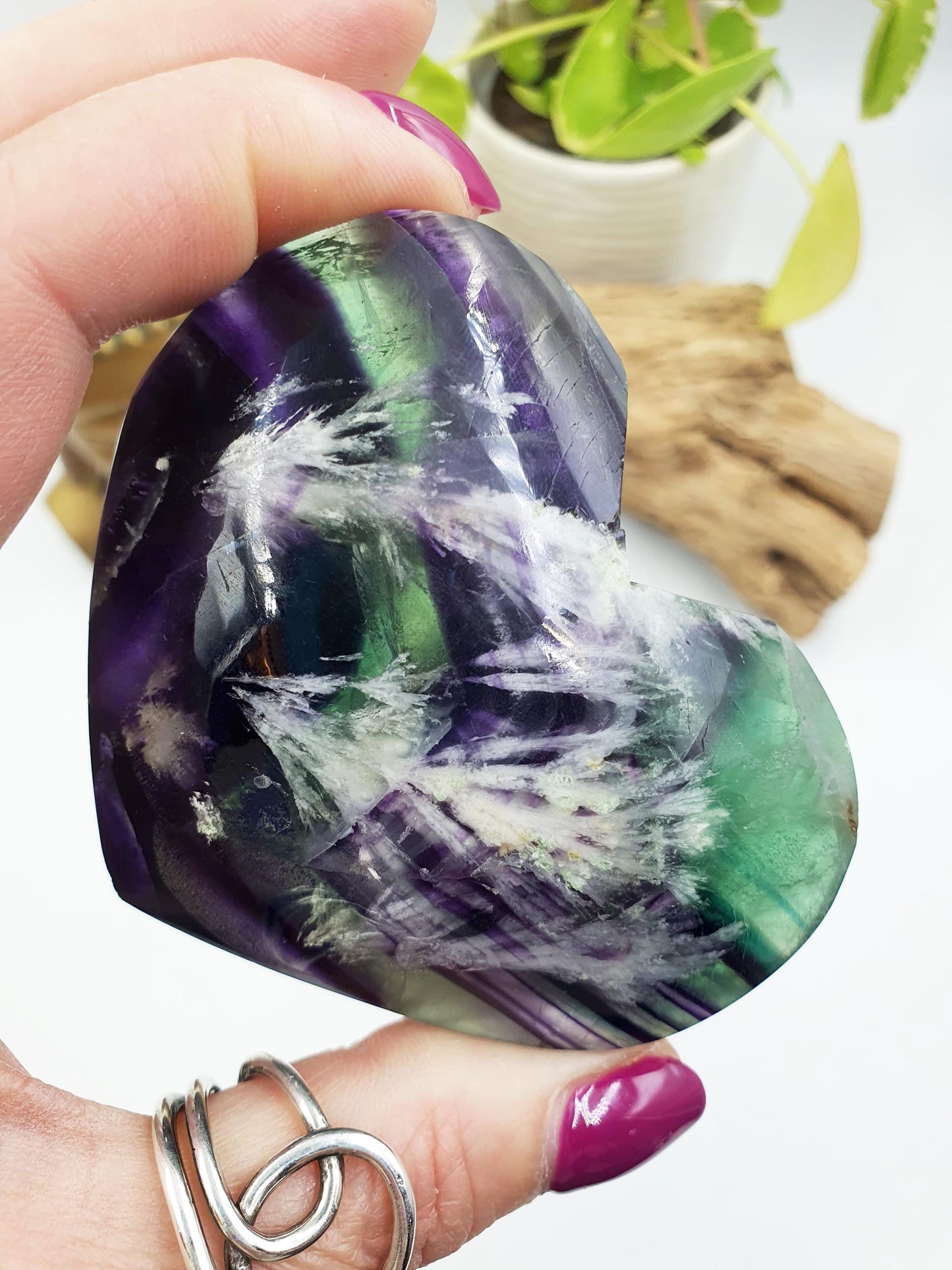 Large Stunning Feather Fluorite Puff Heart / Feather Fluorite Crystal Heart / Fluorite Heart / Crystal Heart - 230g
