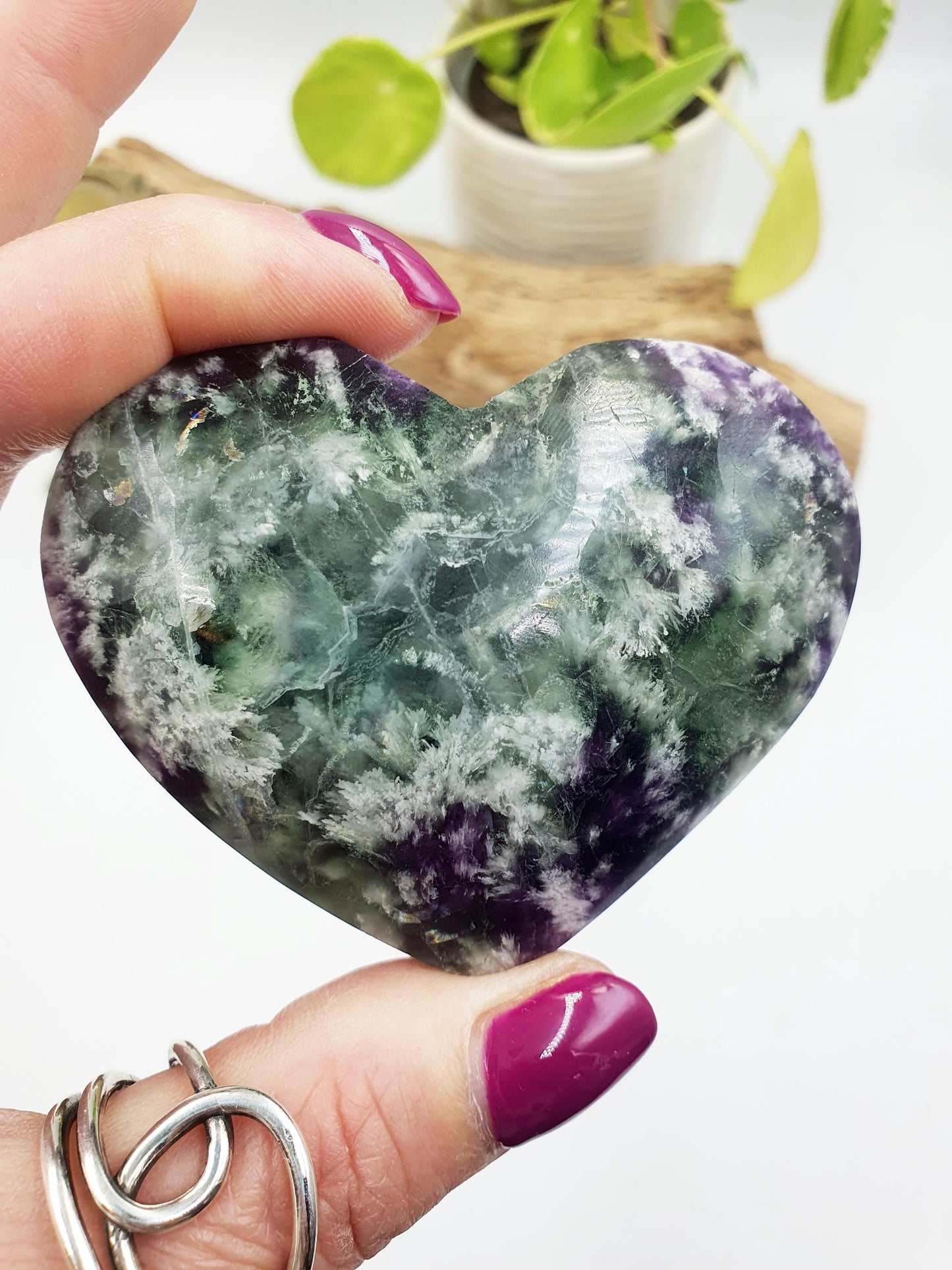 Incredible Feather Fluorite Puff Heart / Feather Fluorite Crystal Heart / Fluorite Heart / Crystal Heart - 170g