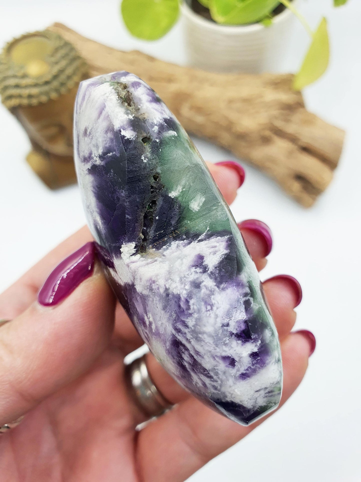 Incredible Feather Fluorite Puff Heart / Feather Fluorite Crystal Heart / Fluorite Heart / Crystal Heart - 170g