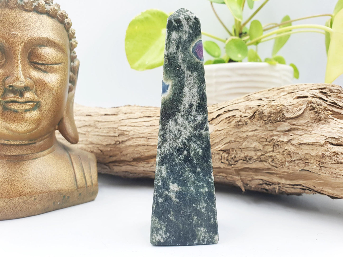Fuchsite with Ruby Tower / Fuchsite with Ruby Obelisk / Fruchsite and Ruby Point / Healing Tower - 195g