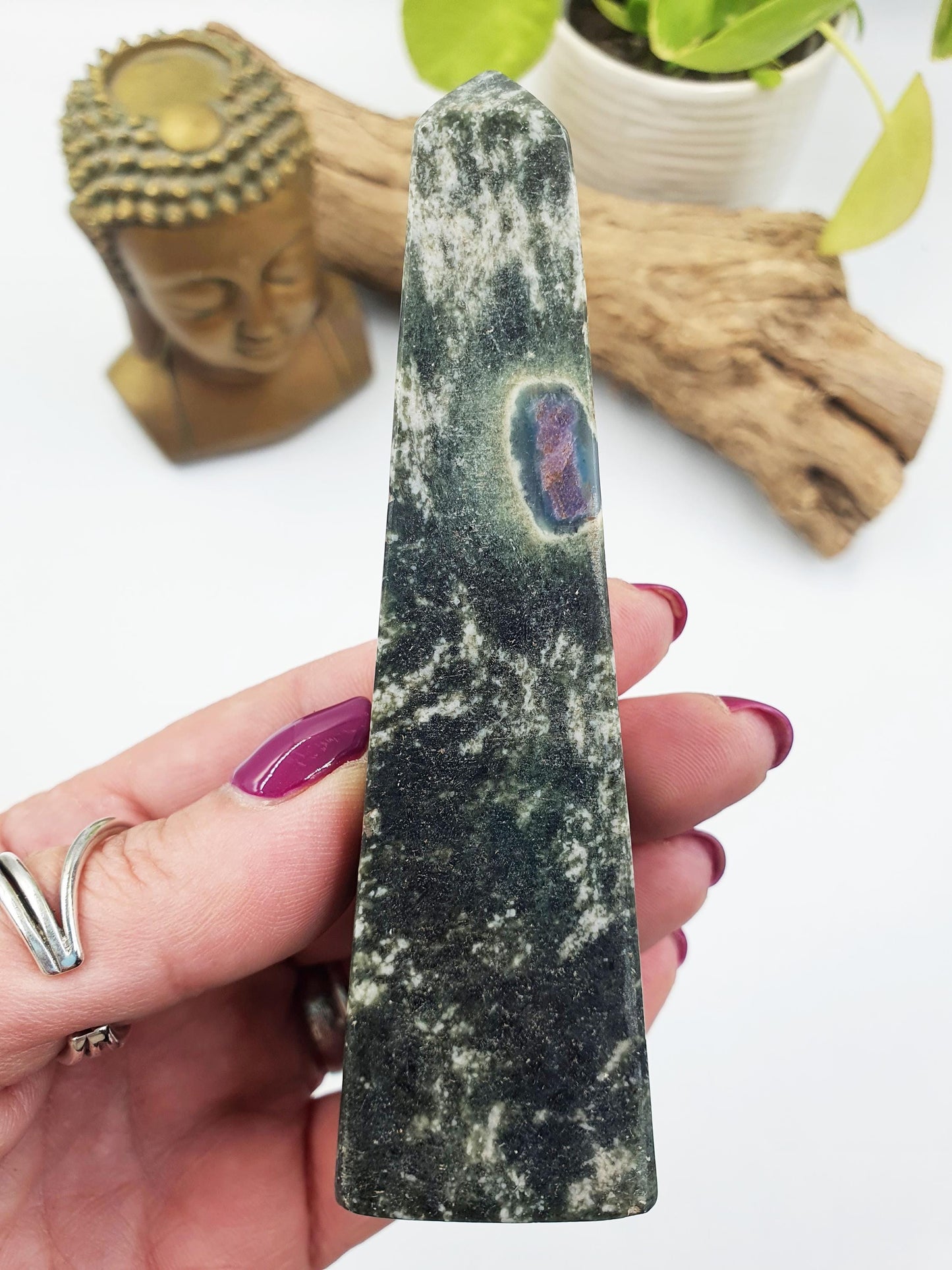 Fuchsite with Ruby Tower / Fuchsite with Ruby Obelisk / Fruchsite and Ruby Point / Healing Tower - 195g