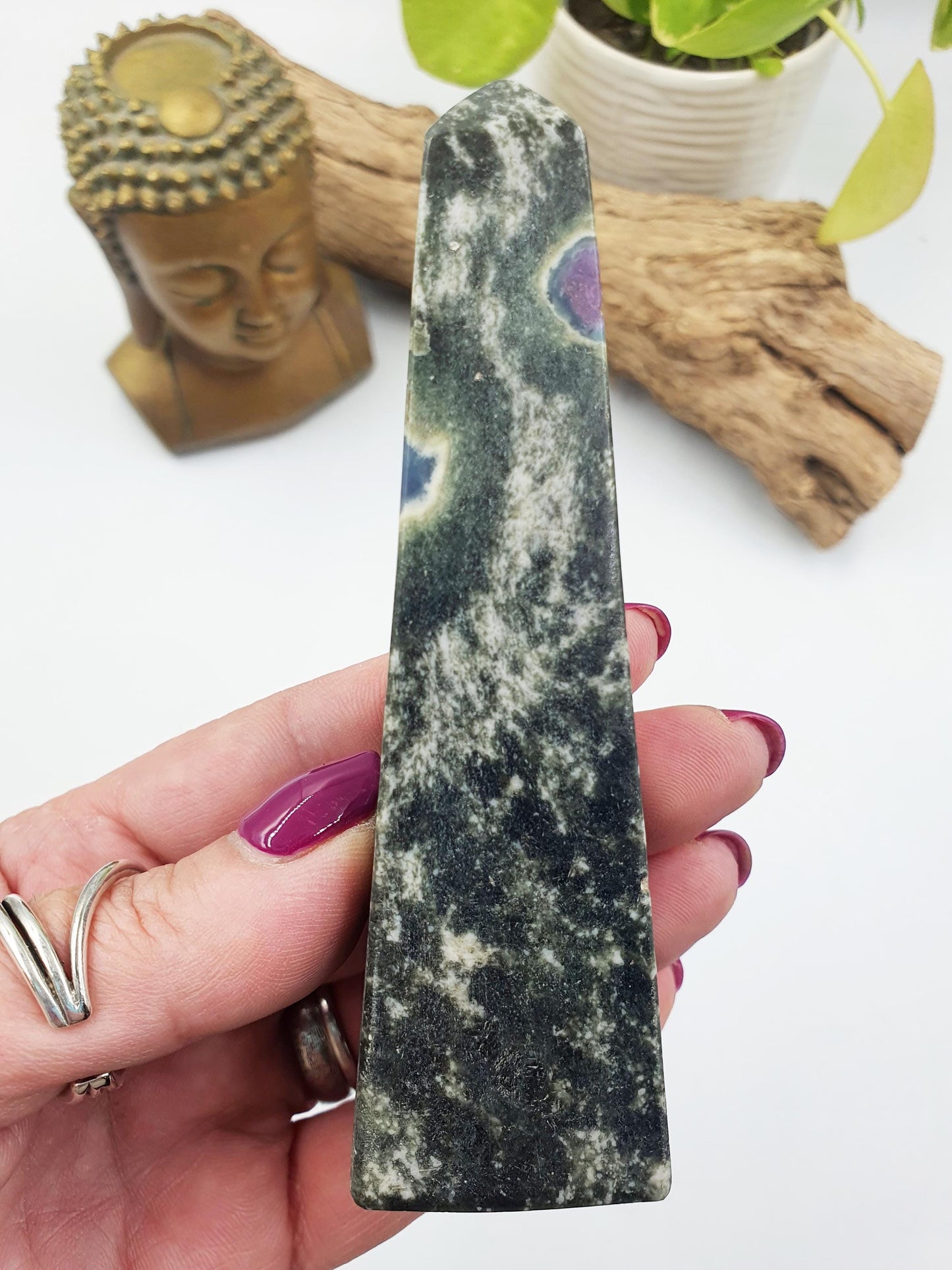 Fuchsite with Ruby Tower / Fuchsite with Ruby Obelisk / Fruchsite and Ruby Point / Healing Tower - 195g