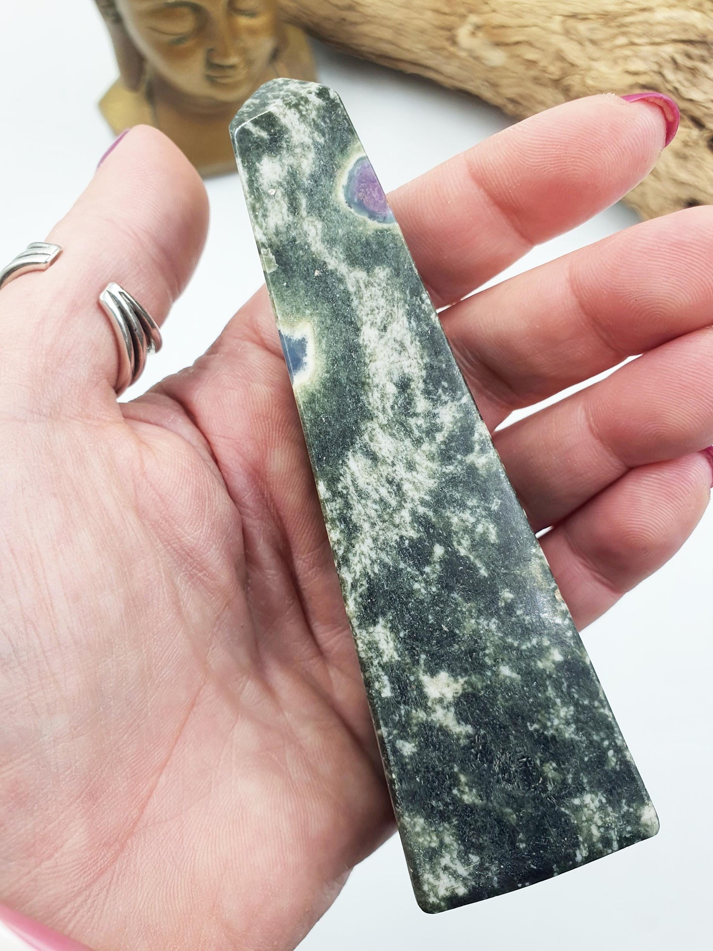 Fuchsite with Ruby Tower / Fuchsite with Ruby Obelisk / Fruchsite and Ruby Point / Healing Tower - 195g